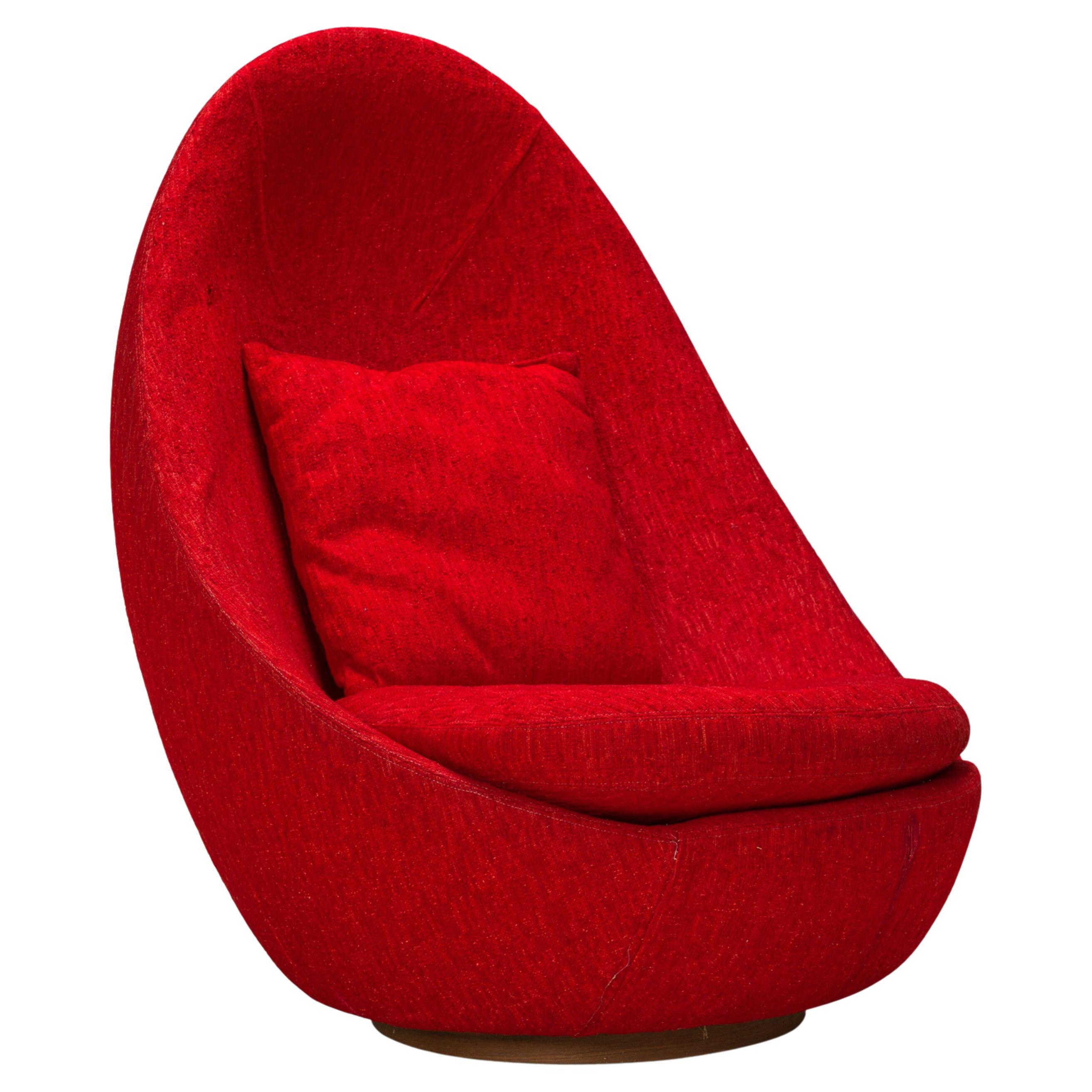Milo Baughman American Mid-Century Red Textured Upholstered Swivel Egg Chair