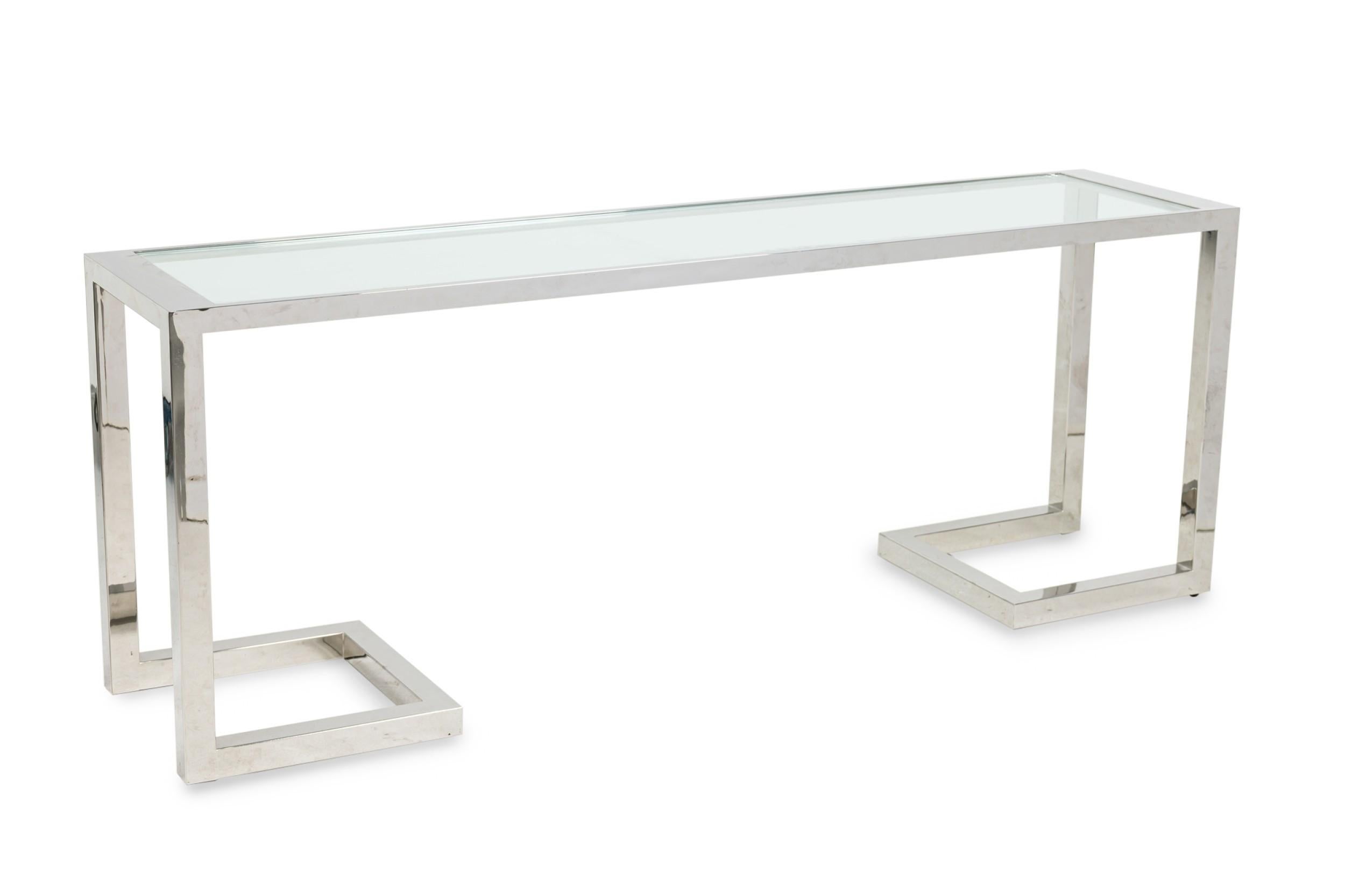 North American Milo Baughman American Modern Polished Chrome and Glass Bracket Console Table For Sale