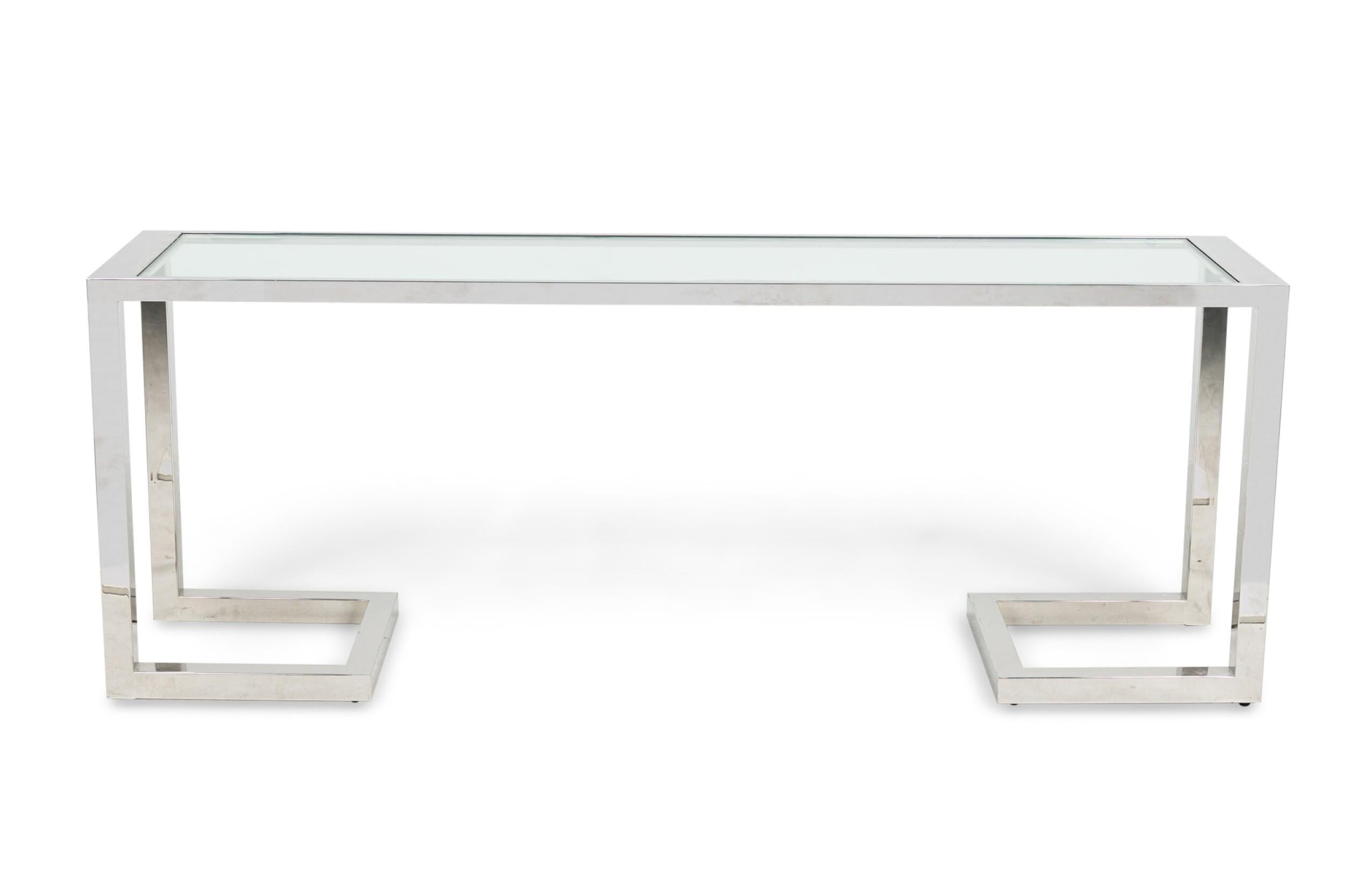 Milo Baughman American Modern Polished Chrome and Glass Bracket Console Table In Good Condition For Sale In New York, NY