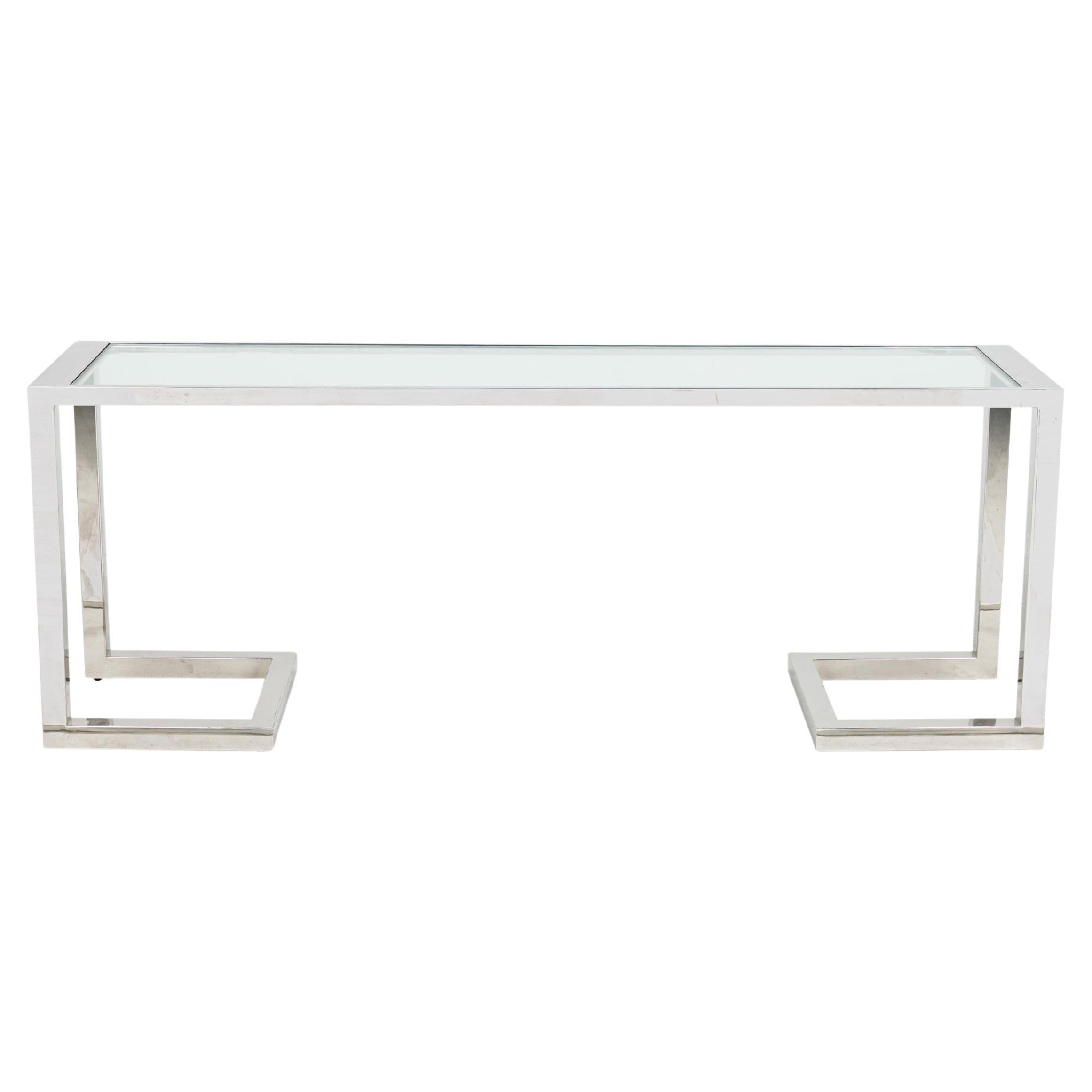 Milo Baughman American Modern Polished Chrome and Glass Bracket Console Table For Sale