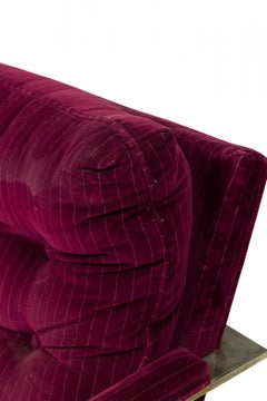 Milo Baughman American Purple Velour Upholstered Flat Chrome Bar Lounge Armchair