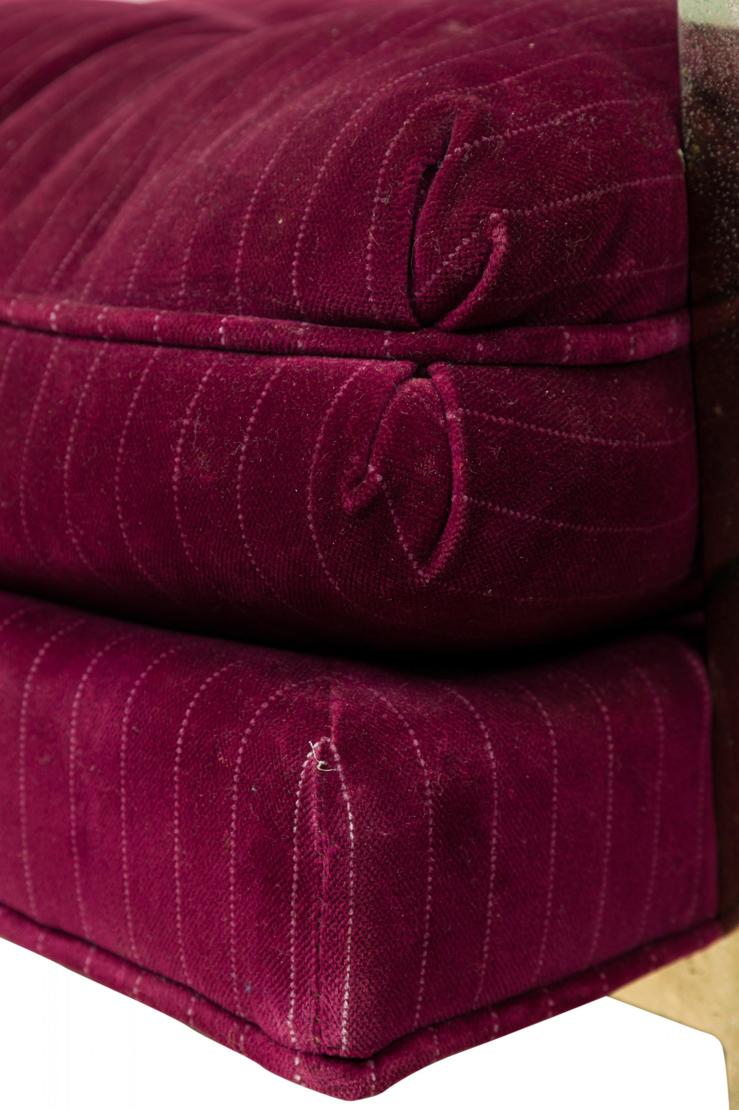 Mid-Century Modern Milo Baughman American Purple Velour Upholstered Flat Chrome Bar Lounge Armchair For Sale