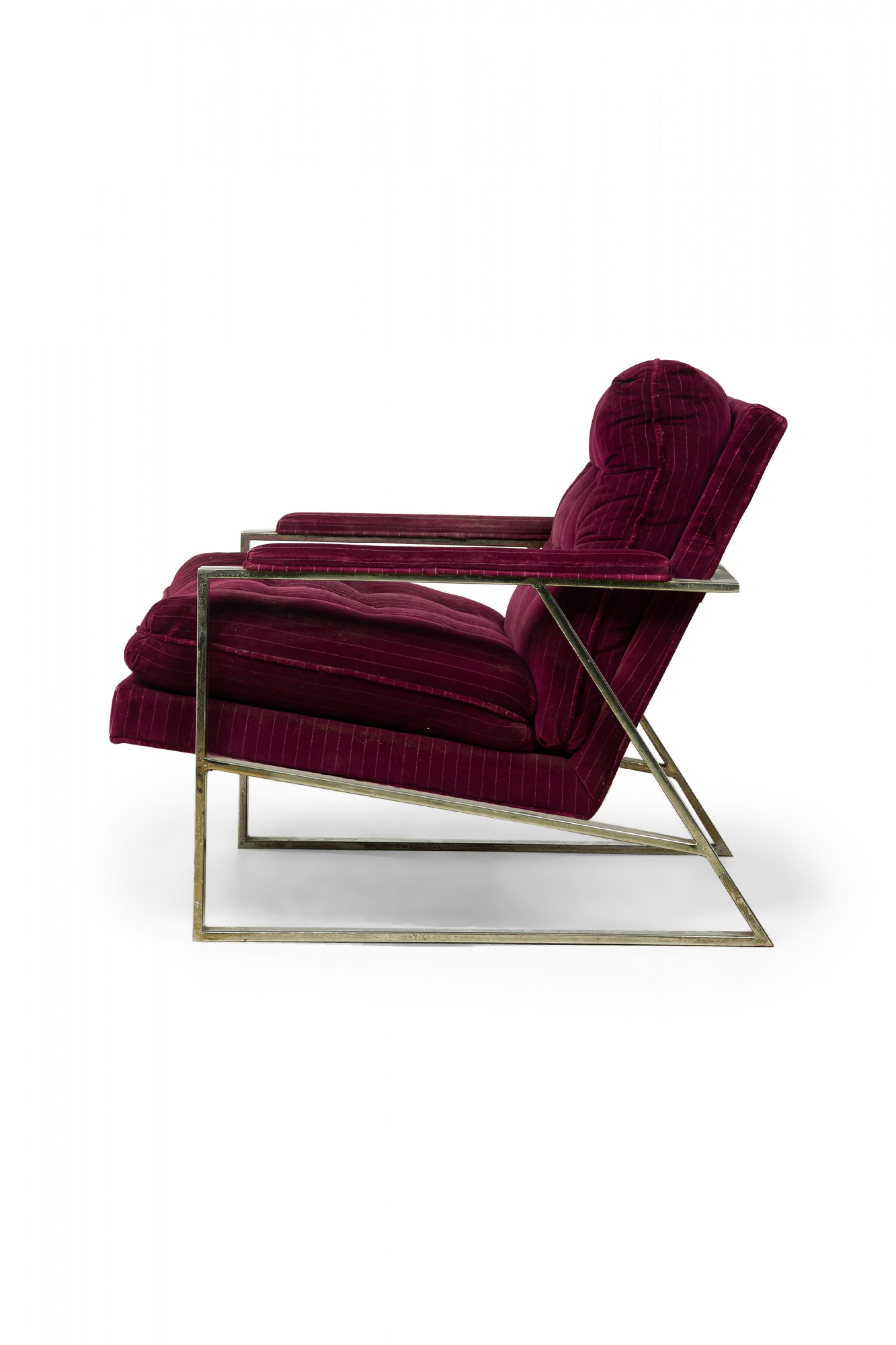 Milo Baughman American Purple Velour Upholstered Flat Chrome Bar Lounge Armchair For Sale 3