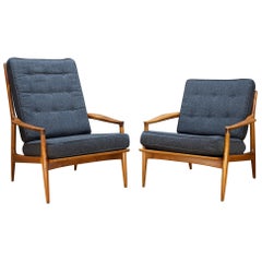 Milo Baughman Archie Chair Walnut His Hers High Low Back Midcentury Cabinmodern