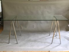 Milo Baughman Architectural Sawhorse Glass Desk or Dinette Table