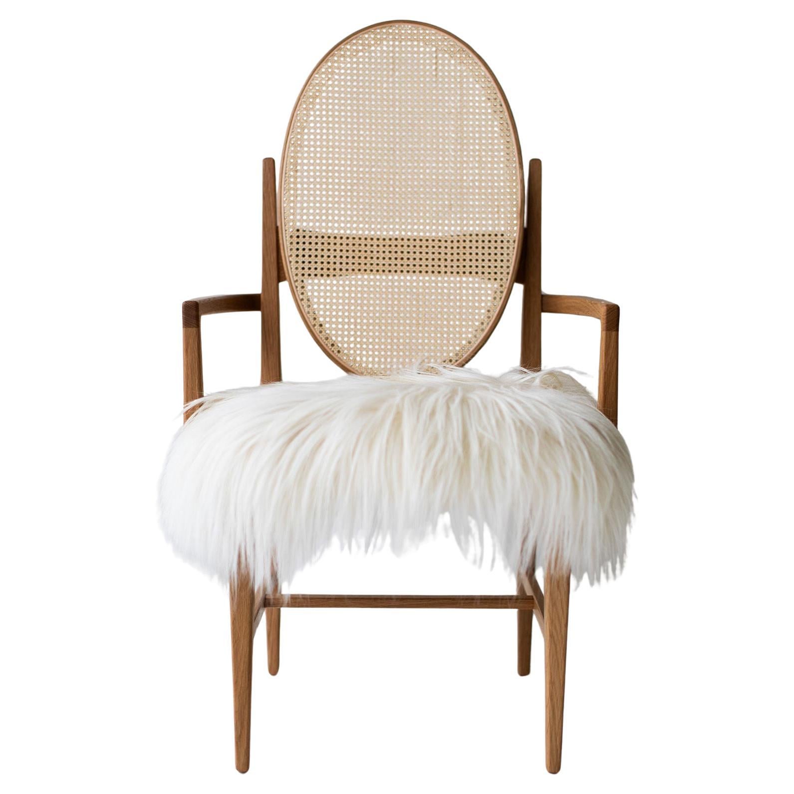 CraftAssociates Arm Chair, Milo Baughman Arm Chair, White Oak, Oval Cane Back For Sale