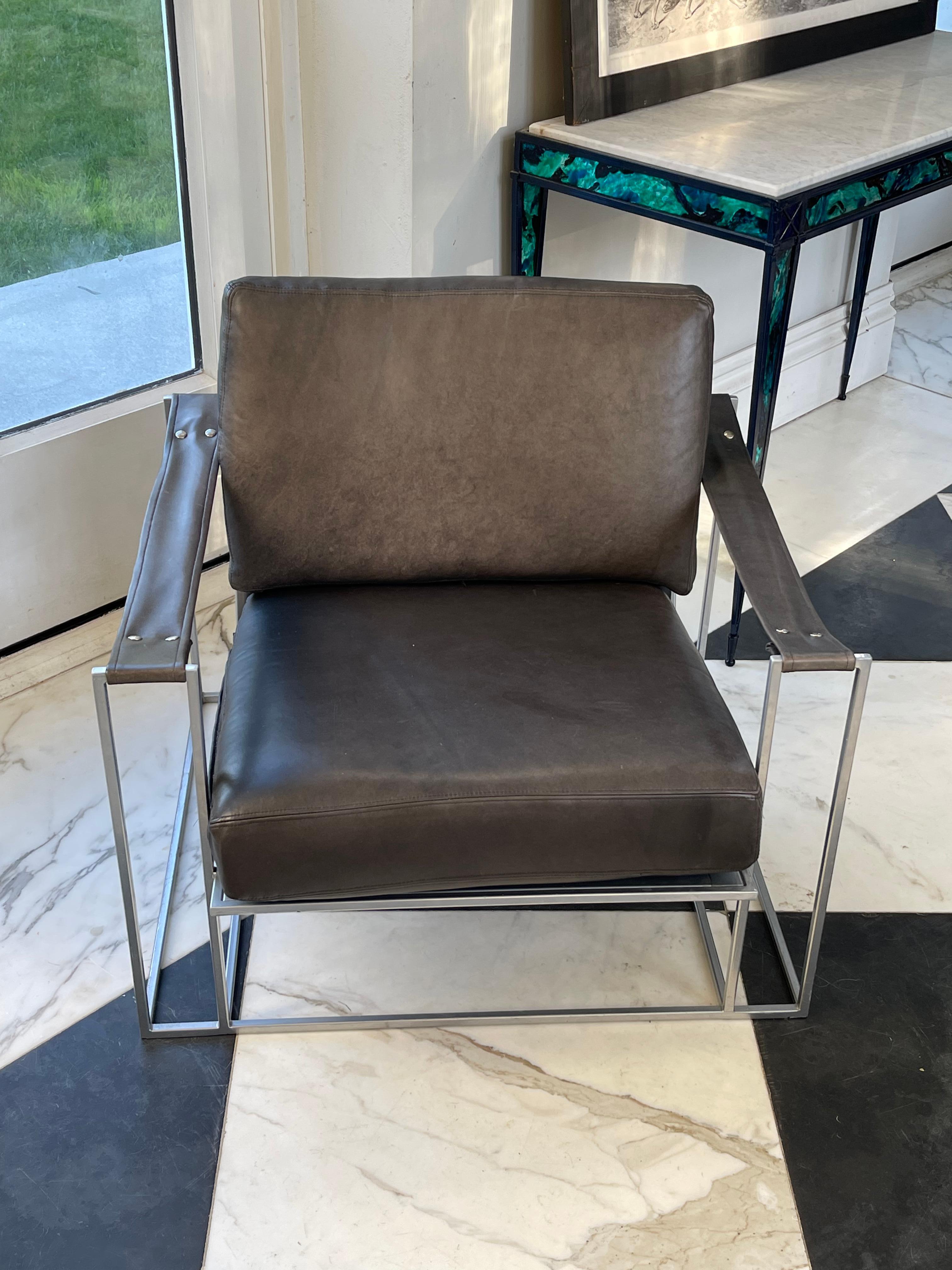 Faux Leather Milo Baughman Arm Chairs For Sale