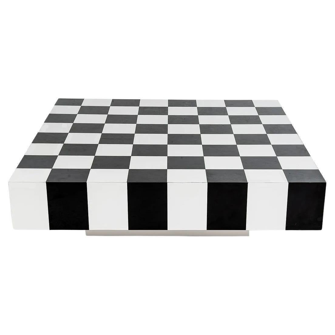 Milo Baughman Attr. Black & White Laminate Checkerboard Coffee Table c. 1970s