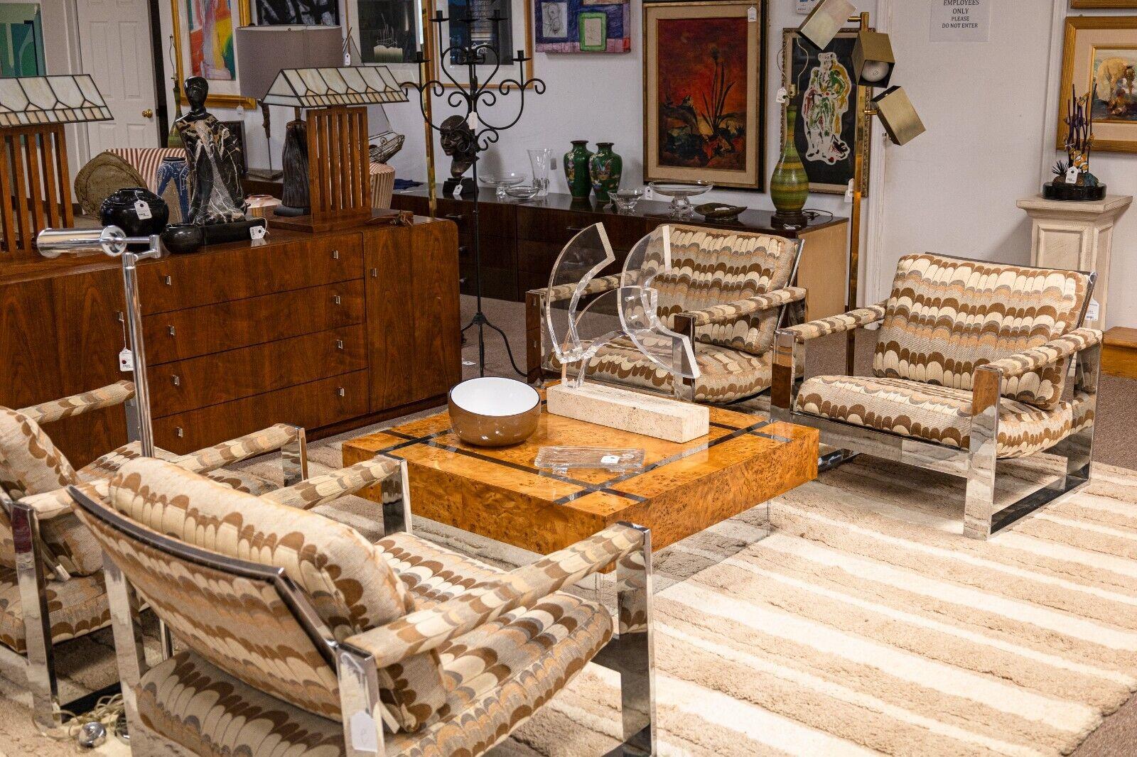 Milo Baughman Attr Burlwood & Chrome Floating Coffee Table Vintage Mid Century 2