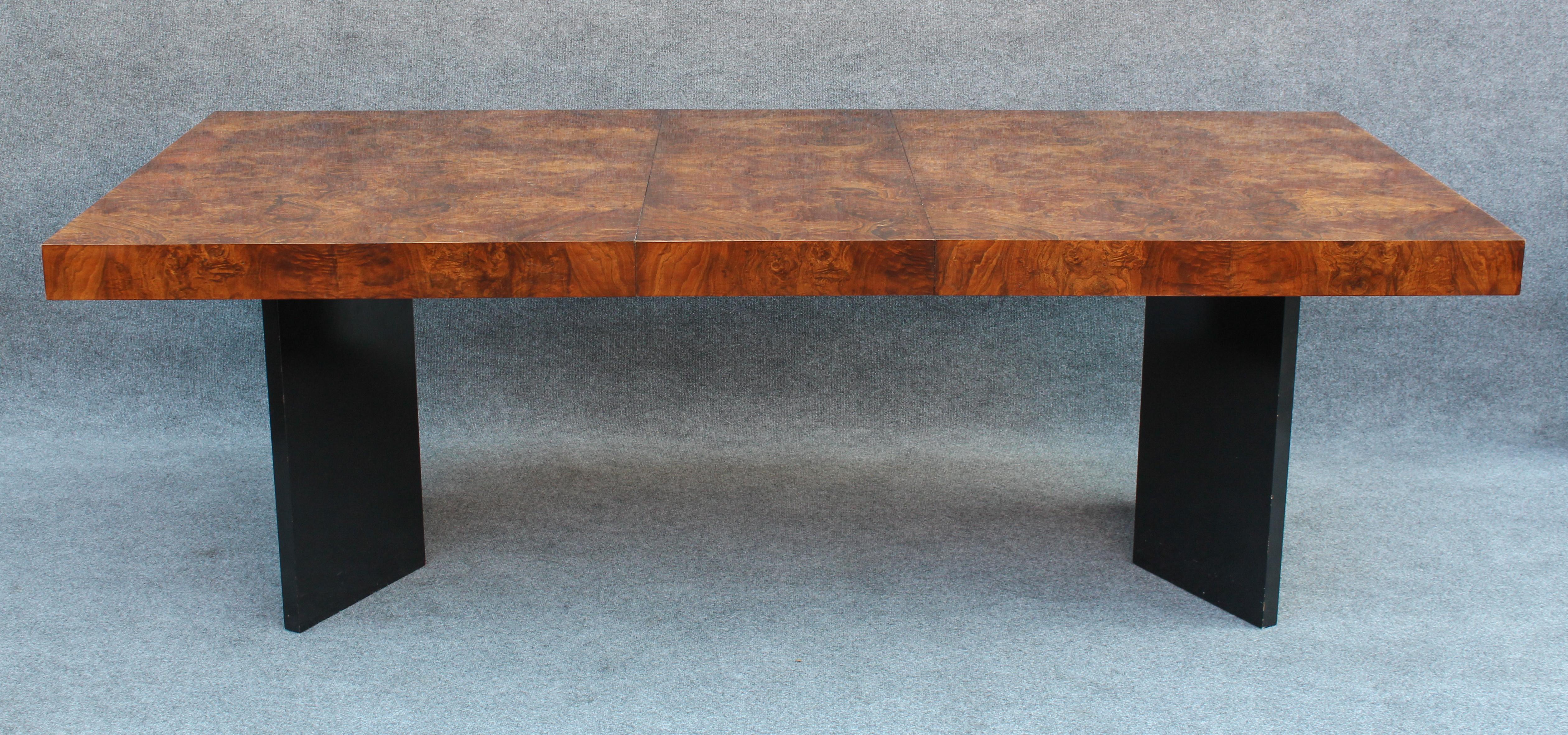 Late 20th Century Milo Baughman Attr. Walnut Burl Large Dining Table with Extension Leaf For Sale