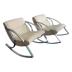 Milo Baughman Attributed Chrome Rocking Chairs, a Pair