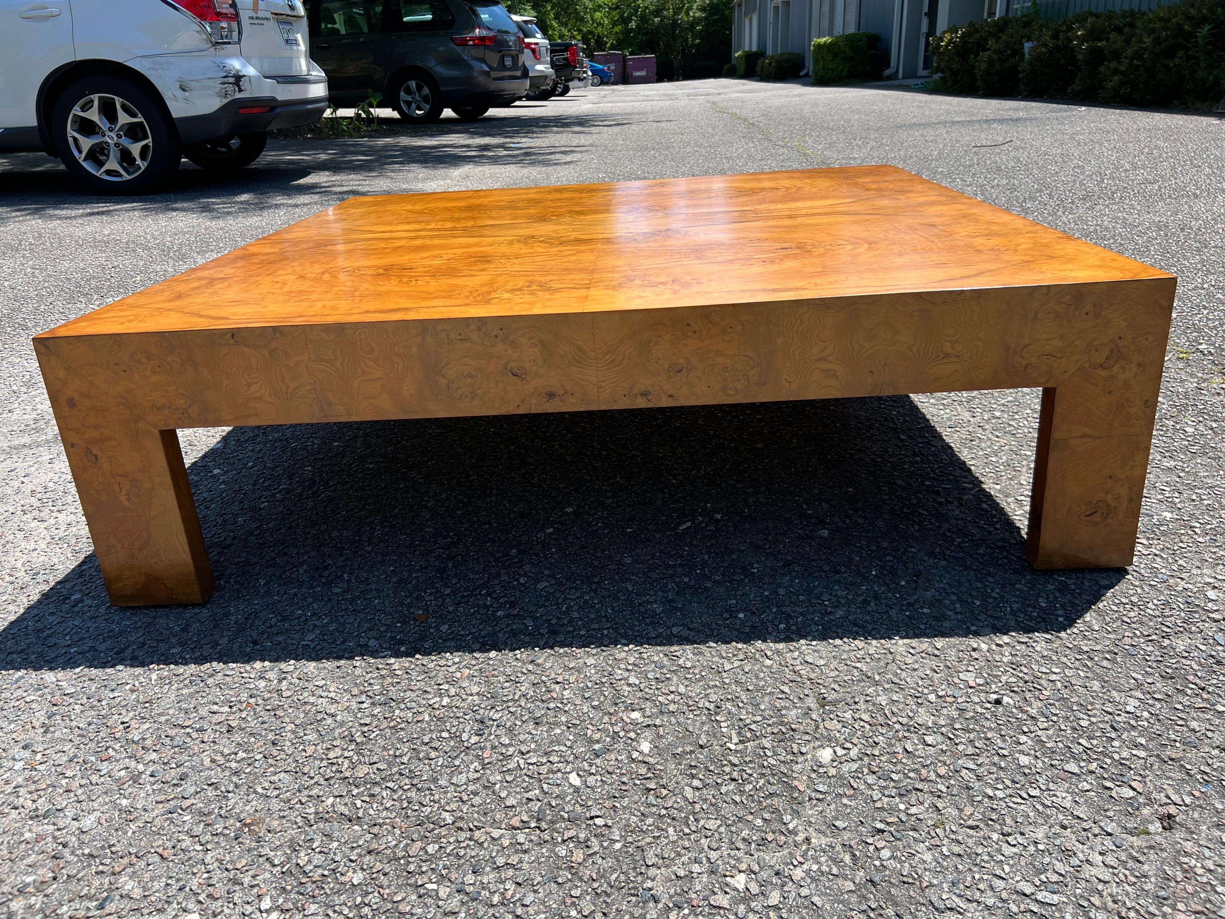 Milo Baughman Attributed Large Scale Burlwood Coffee Table For Sale 4