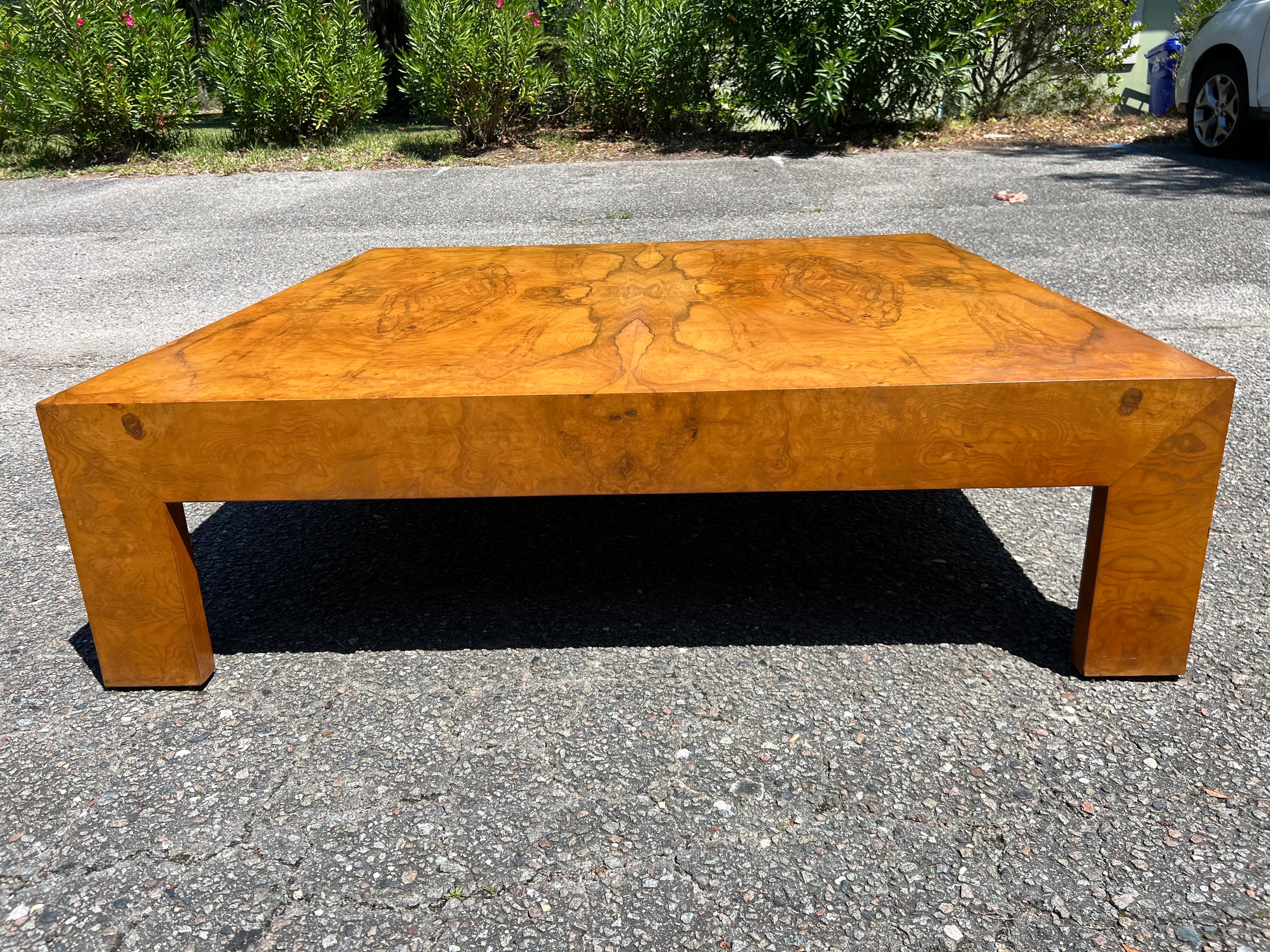 Milo Baughman Attributed Large Scale Burlwood Coffee Table For Sale 5