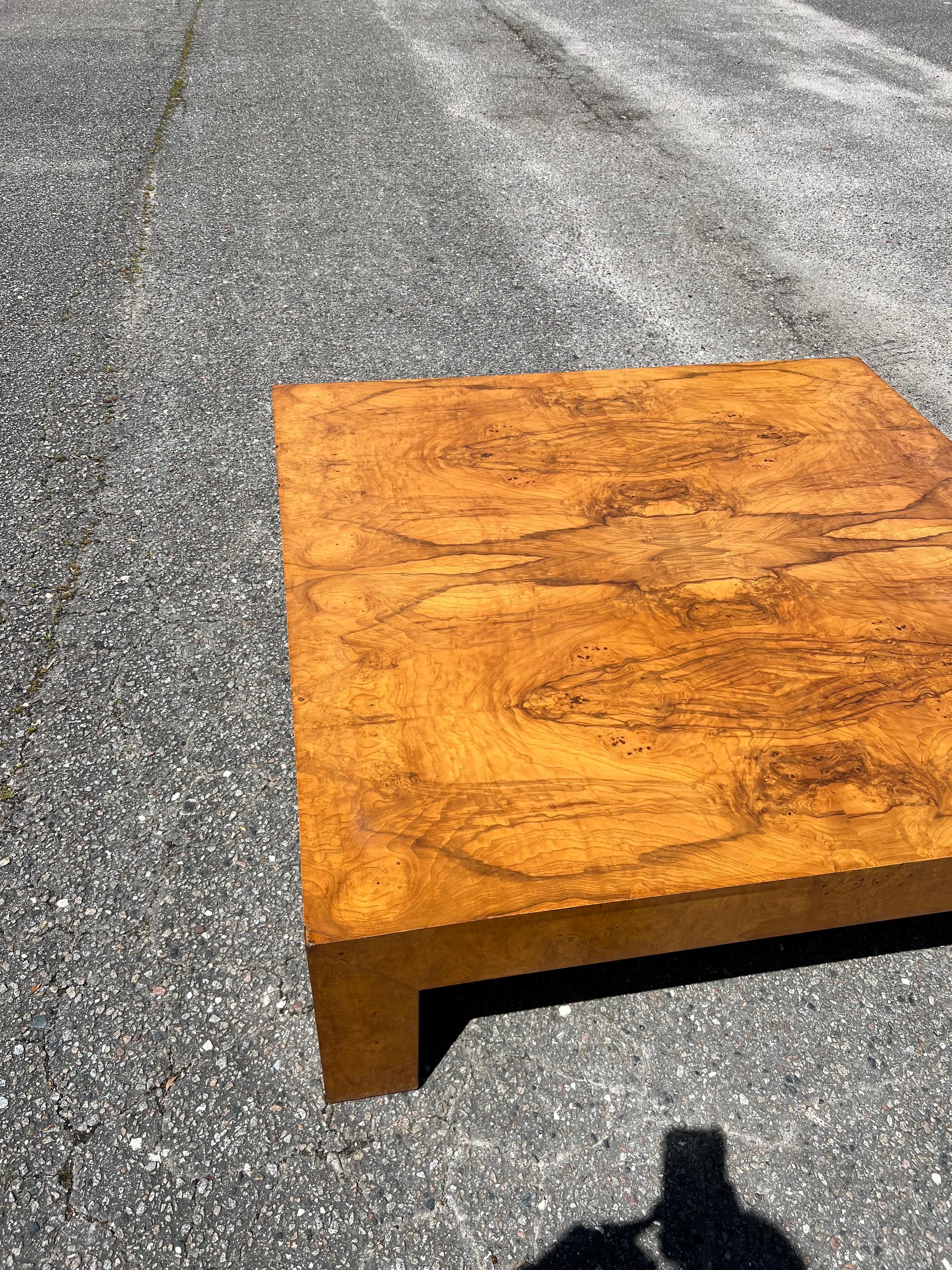 Milo Baughman Attributed Large Scale Burlwood Coffee Table For Sale 7