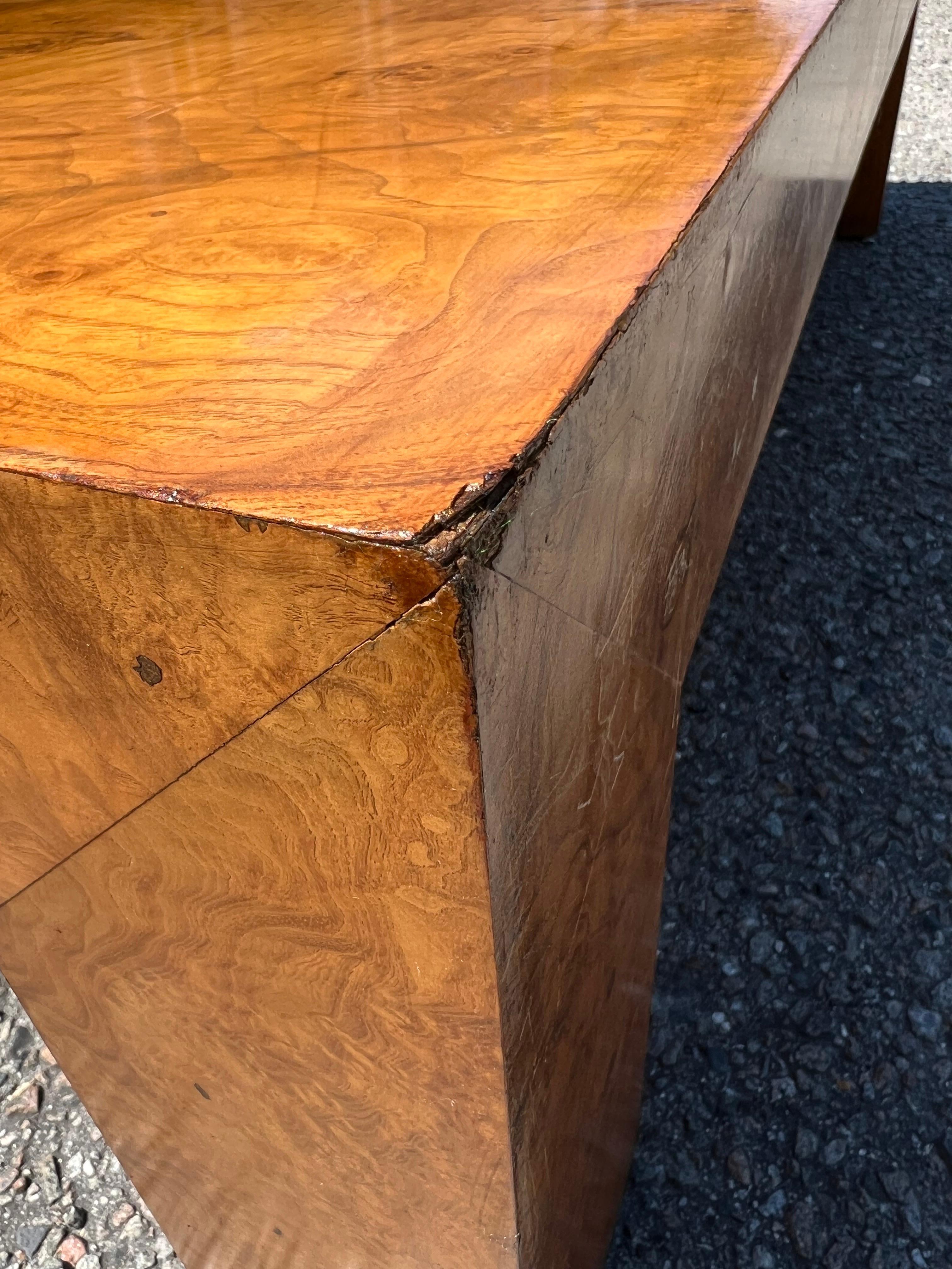 Milo Baughman Attributed Large Scale Burlwood Coffee Table In Good Condition For Sale In Charleston, SC