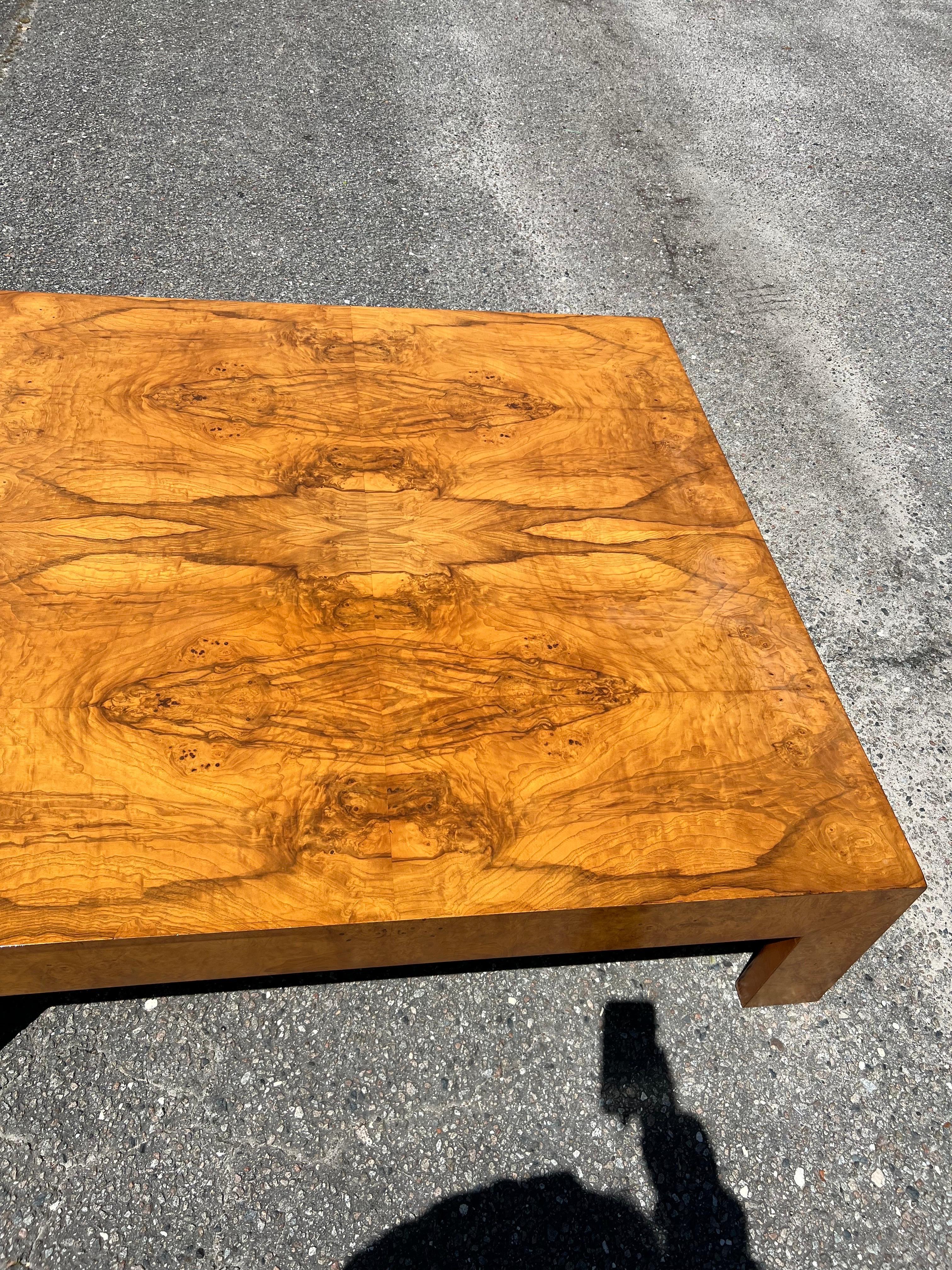 Mid-20th Century Milo Baughman Attributed Large Scale Burlwood Coffee Table For Sale