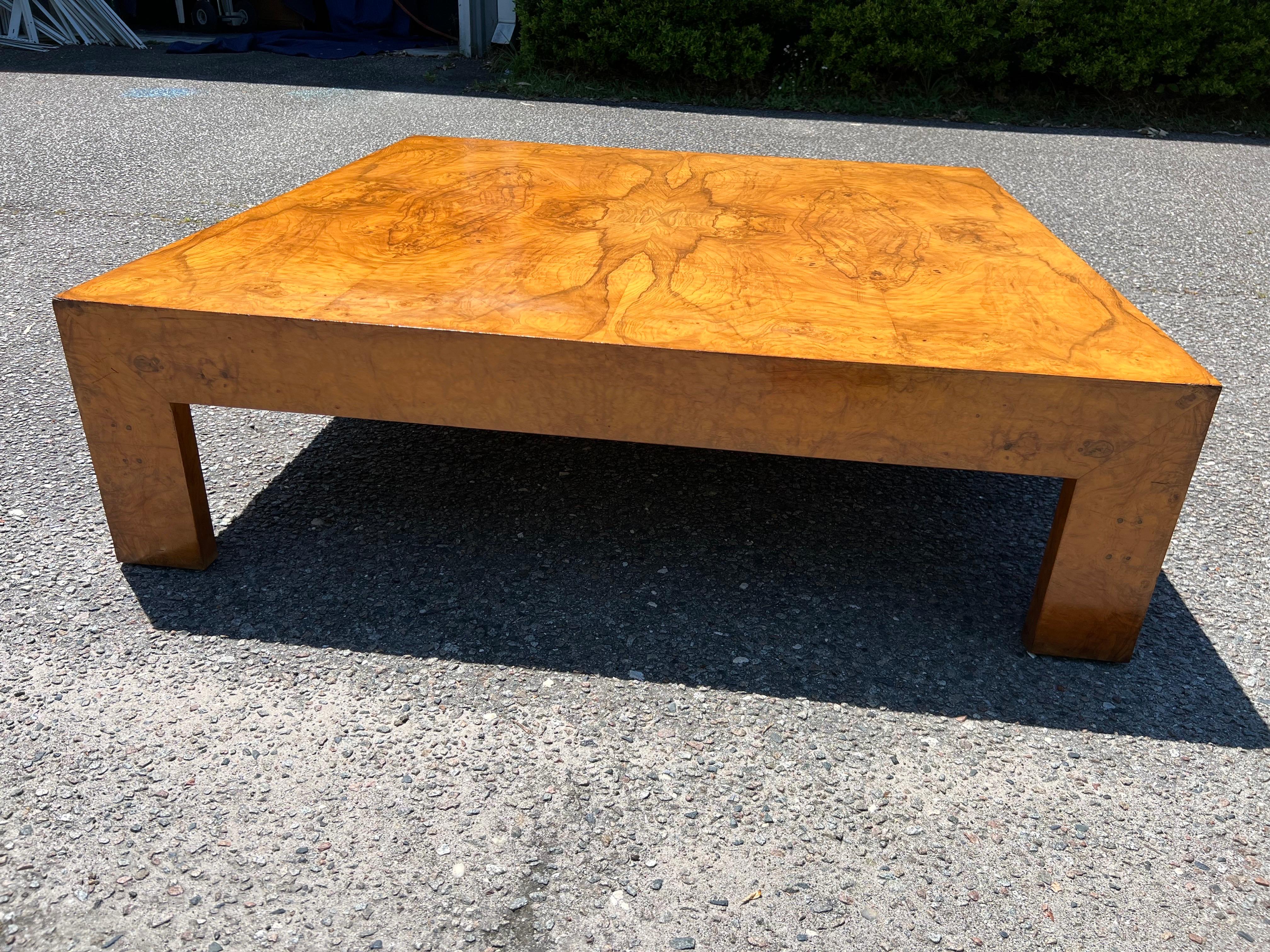 Milo Baughman Attributed Large Scale Burlwood Coffee Table For Sale 2