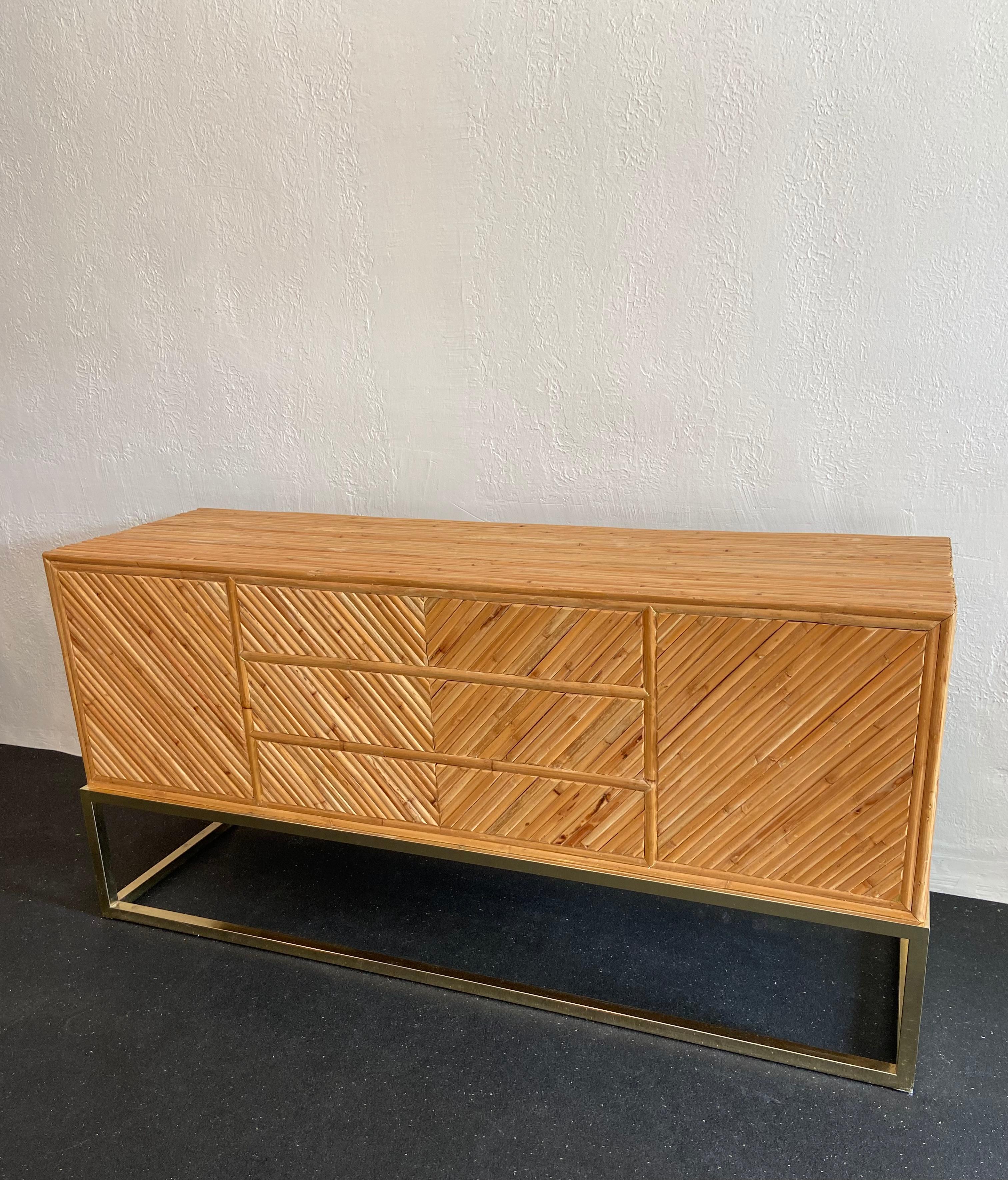 Milo Baughman Attributed Split Bamboo and Brass Credenza 1