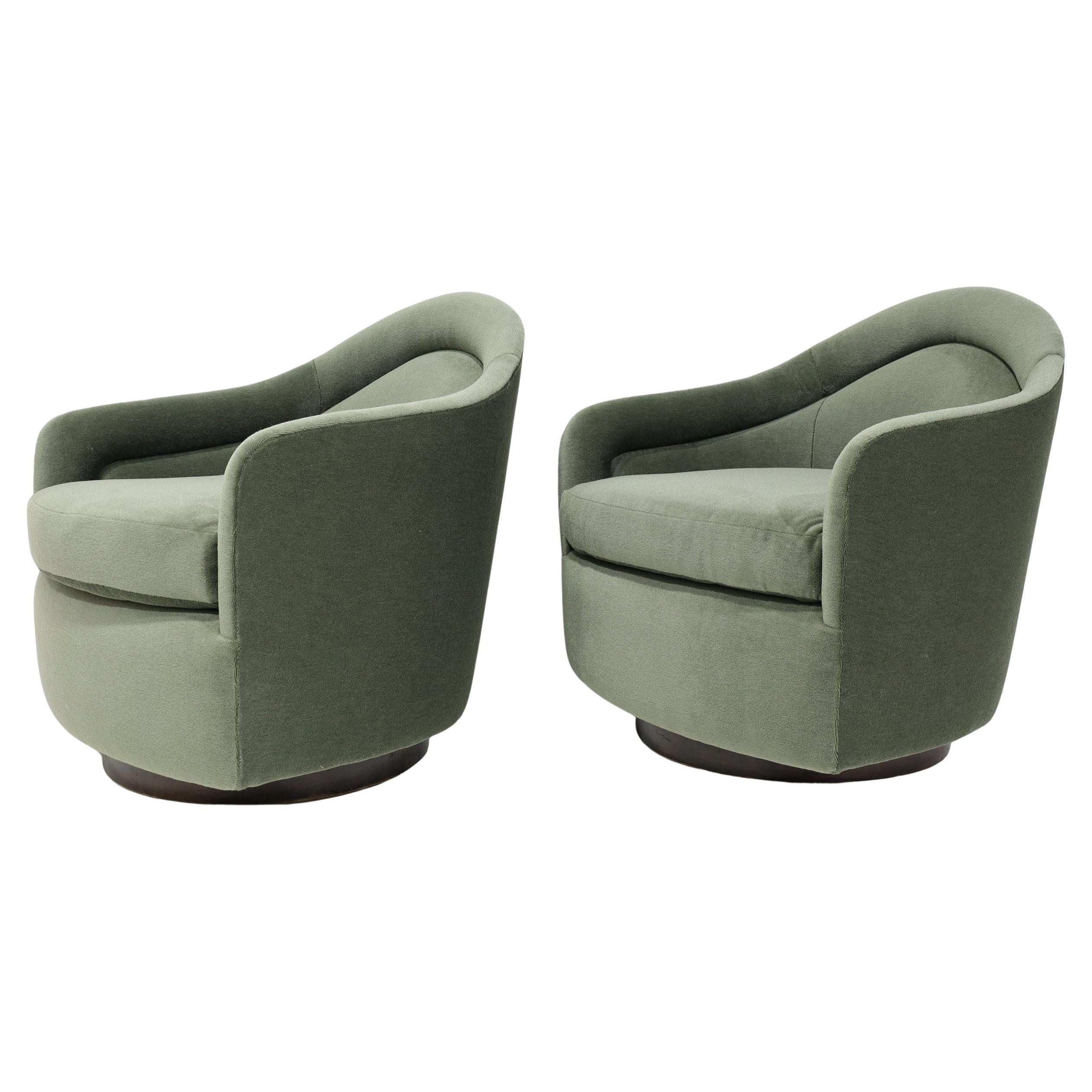 Milo Baughman Style Teardrop Lounge Chairs in Vendome Mohair