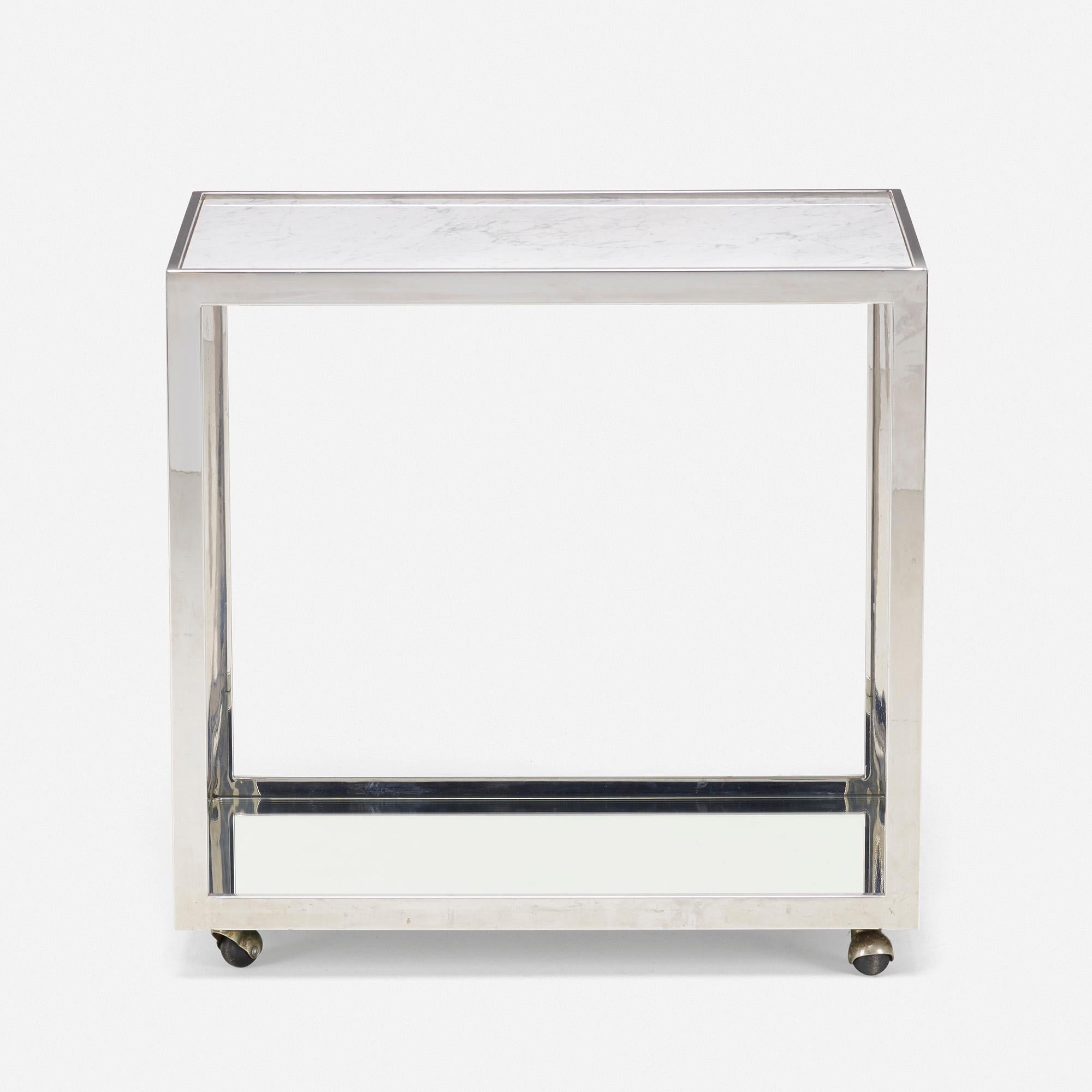 Made in: USA, c. 1970

Material: chrome-plated steel, mirrored glass, marble

Size: 31 W × 19 D × 30.25 H in.