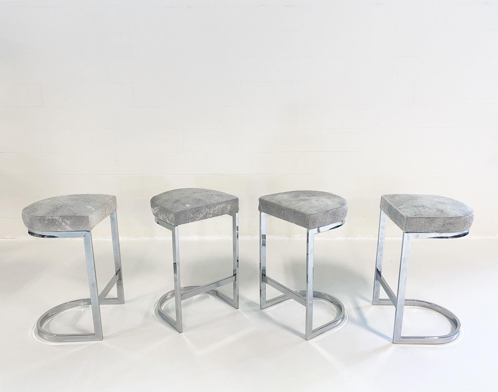 Bar Stools in Brazilian Cowhide, Set of 4 In Good Condition In SAINT LOUIS, MO