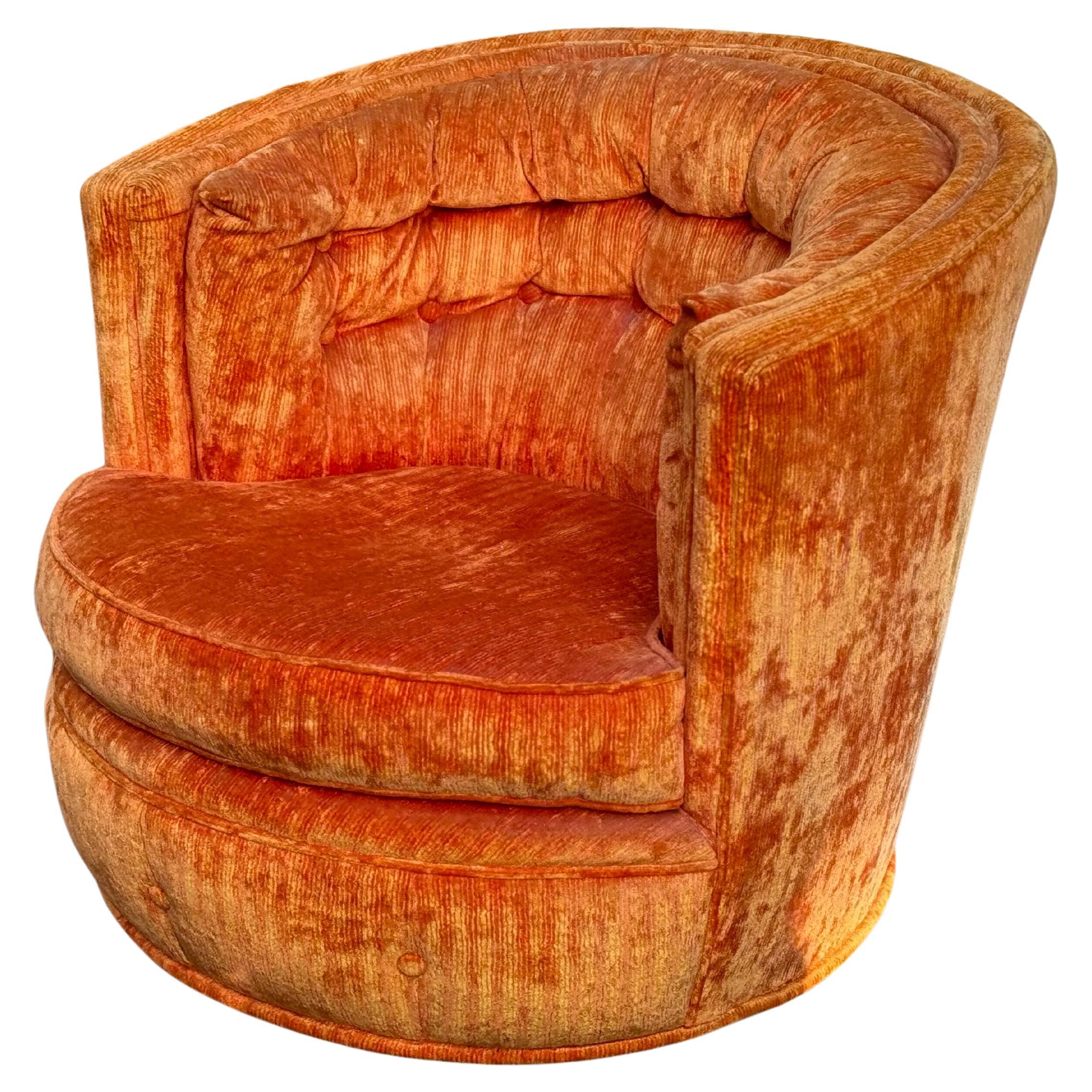 Mid-Century Modern Milo Baughman Barrel Tub Swivel Chairs in Orange, circa 1960s
