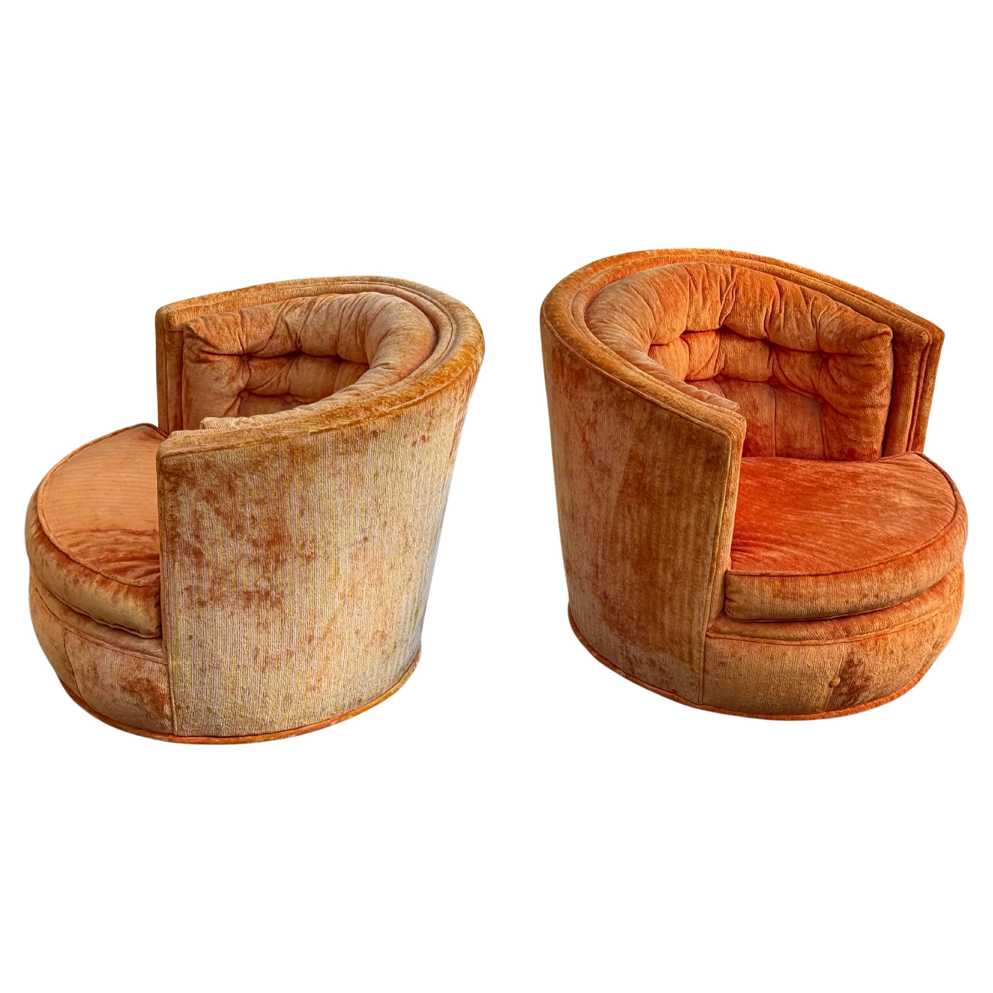 Mid-20th Century Milo Baughman Barrel Tub Swivel Chairs in Orange, circa 1960s