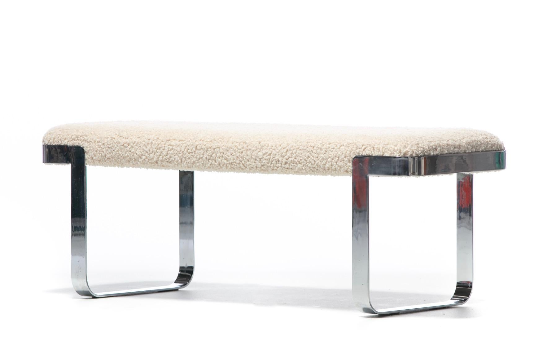 American Tri-Mark Designs Bench with Chrome Frame & Ivory Bouclé Upholstery c. 1970s  For Sale