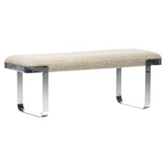Tri-Mark Designs Bench with Chrome Frame & Ivory Bouclé Upholstery c. 1970s 