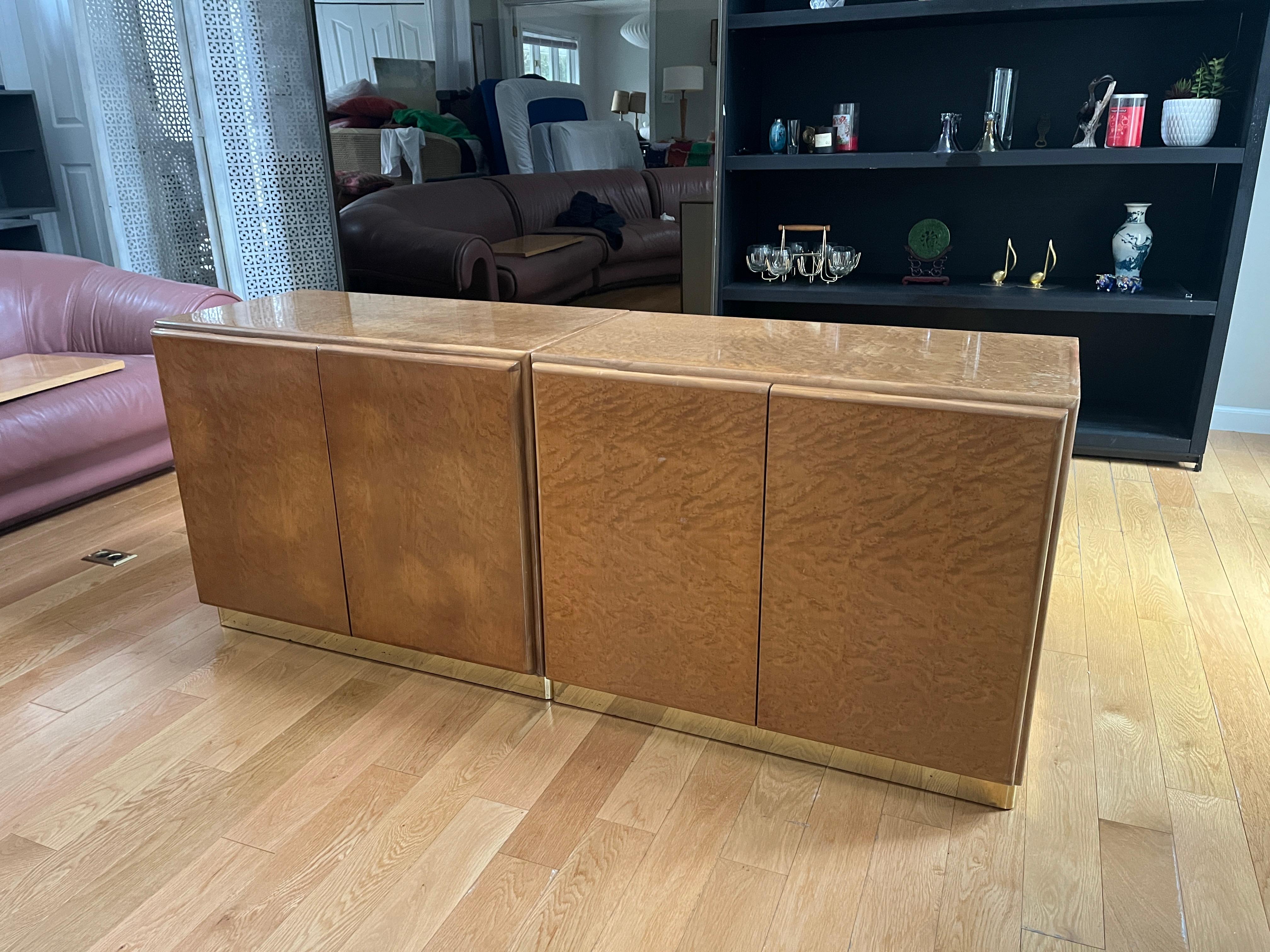 Milo Baughman Birdseye Maple MCM Night Stands/Credenza with Gold Base For Sale 8