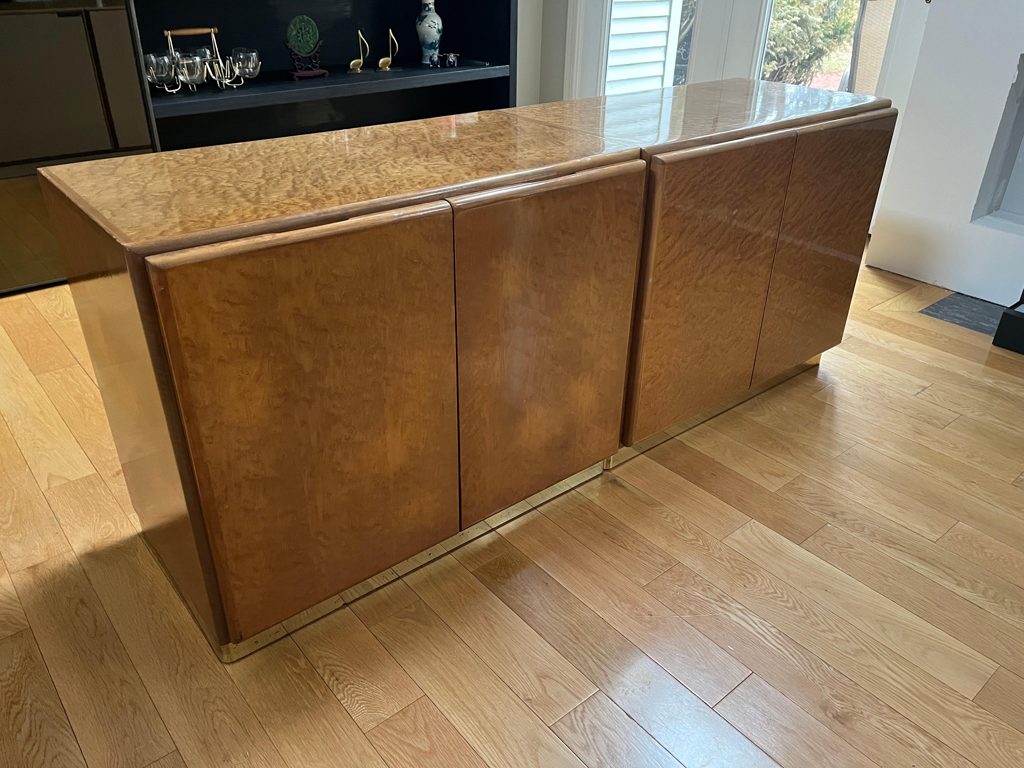 Milo Baughman Birdseye Maple MCM Night Stands/Credenza with Gold Base For Sale 9