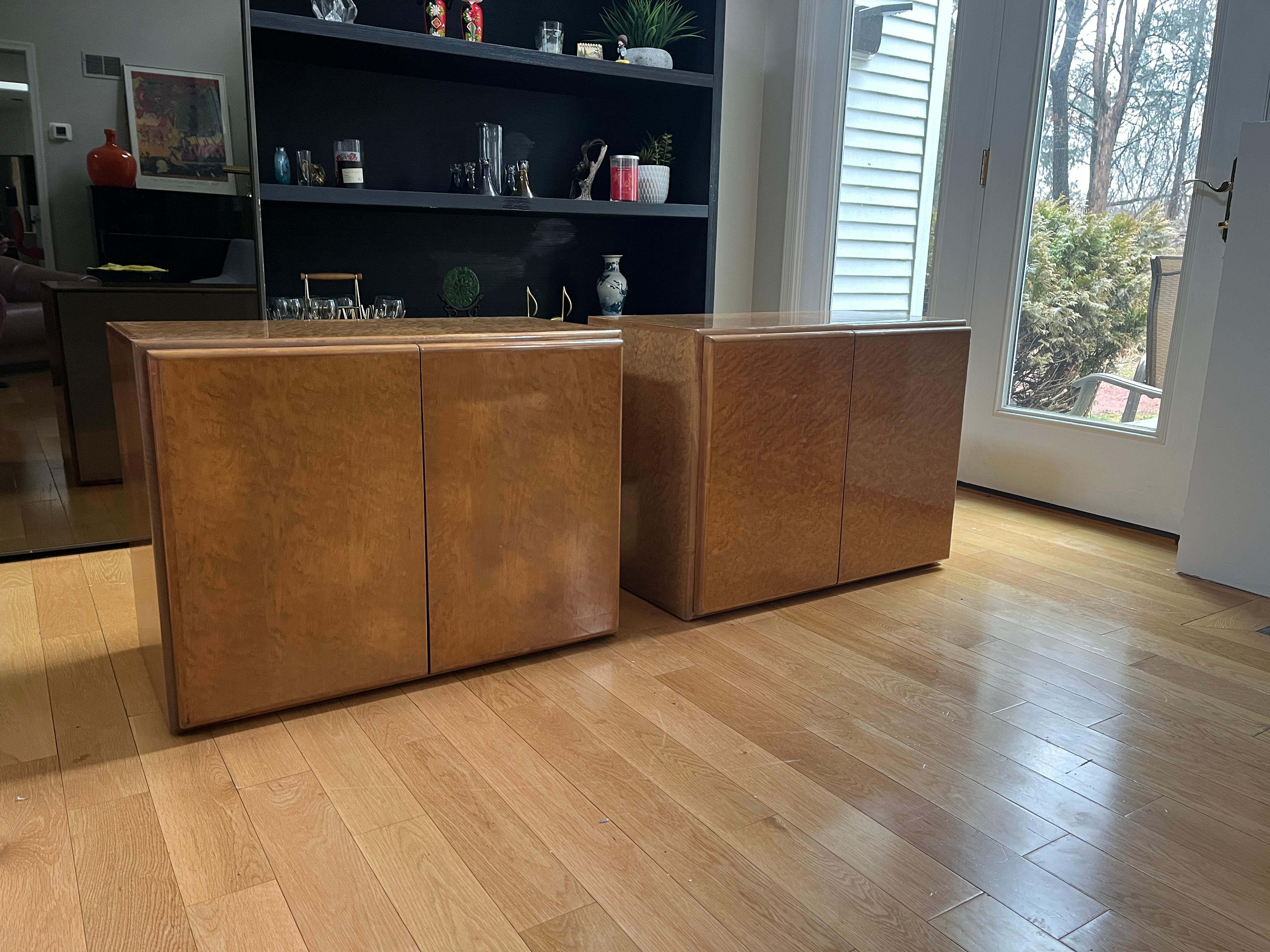20th Century Milo Baughman Birdseye Maple MCM Night Stands/Credenza with Gold Base For Sale