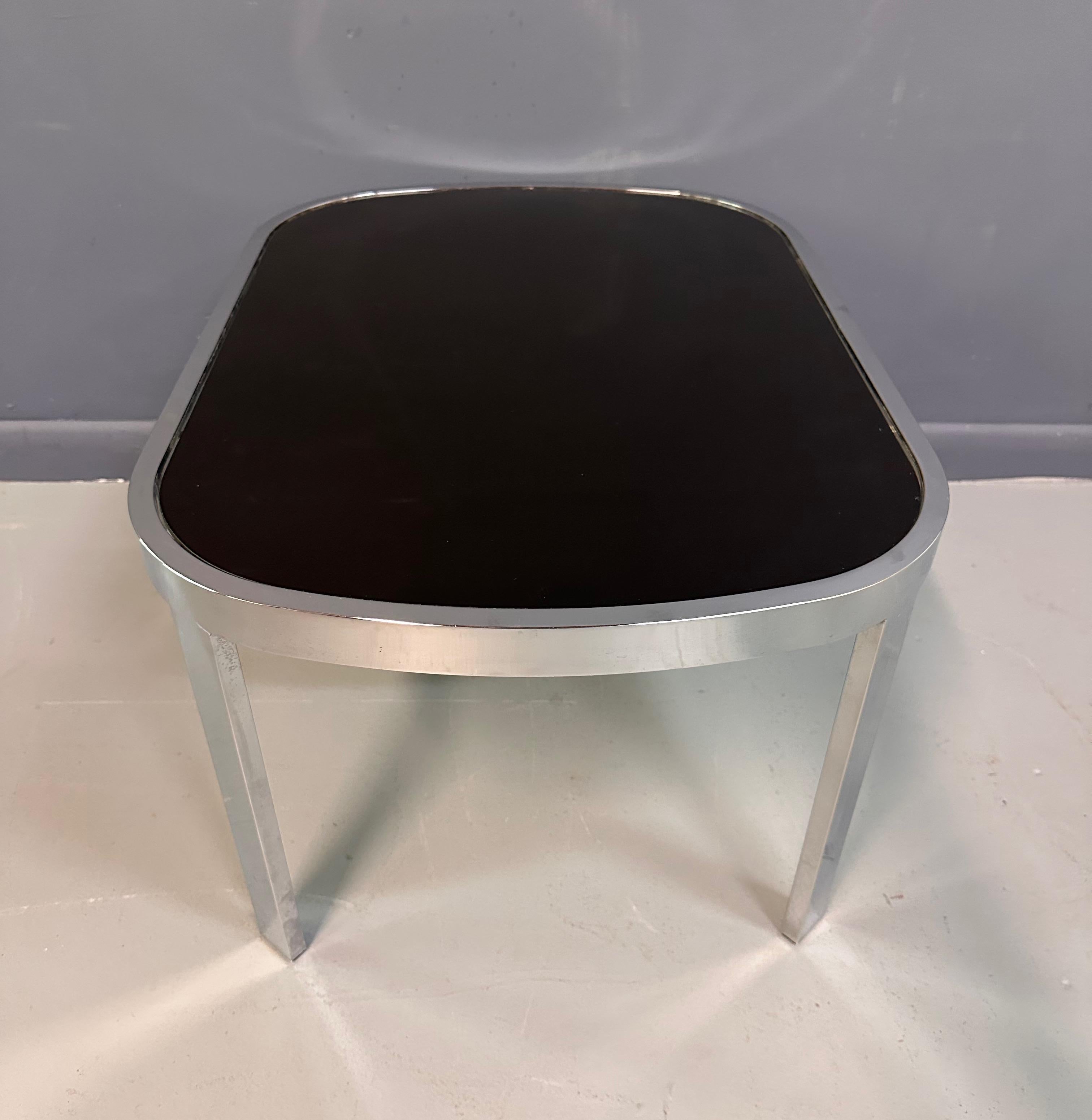 20th Century Milo Baughman Black Glass Racetrack Side Table for Design Institute of America For Sale