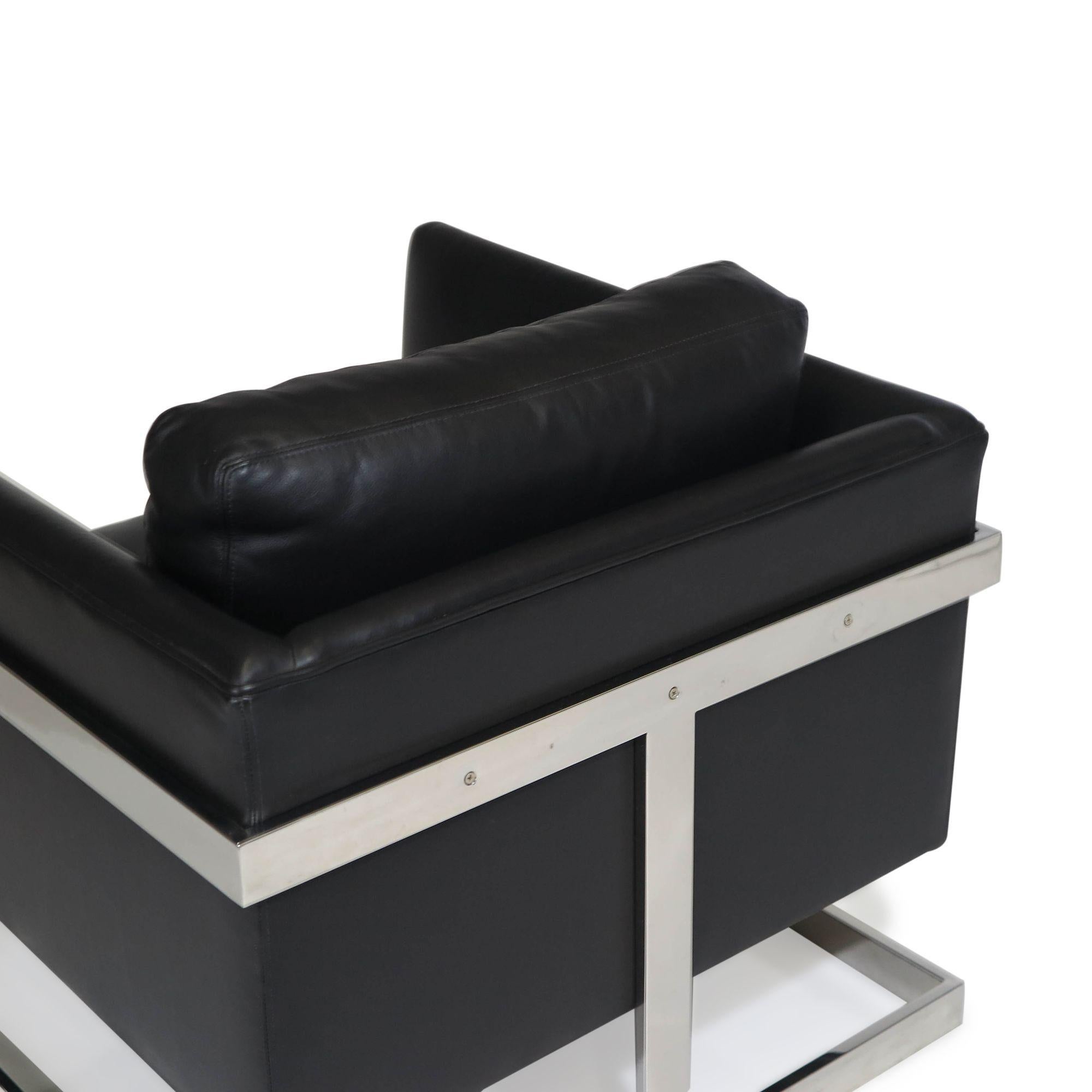 Chaise longue en cuir noir et chrome de Milo Baughman pour Thayer Coggin en vente 1
