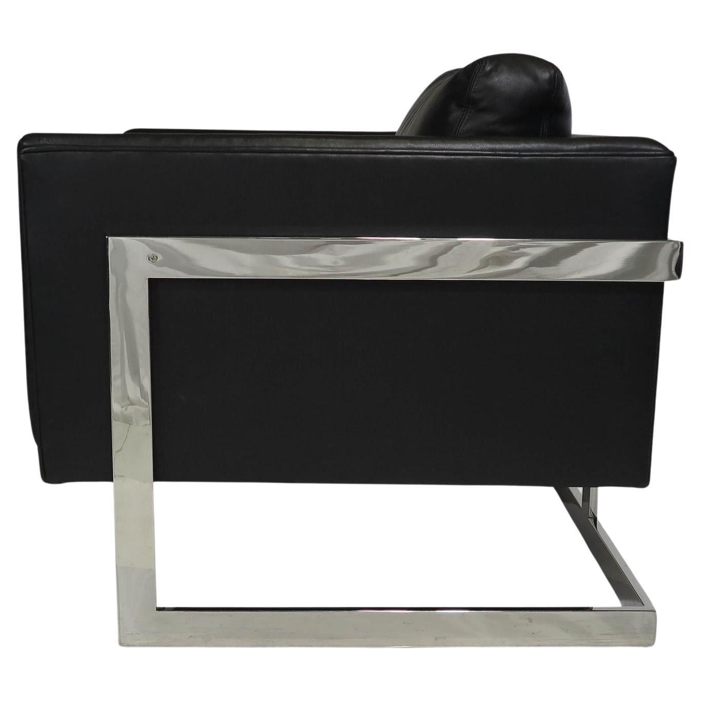 Milo Baughman Black Leather and Chrome Lounge Chair for Thayer Coggin