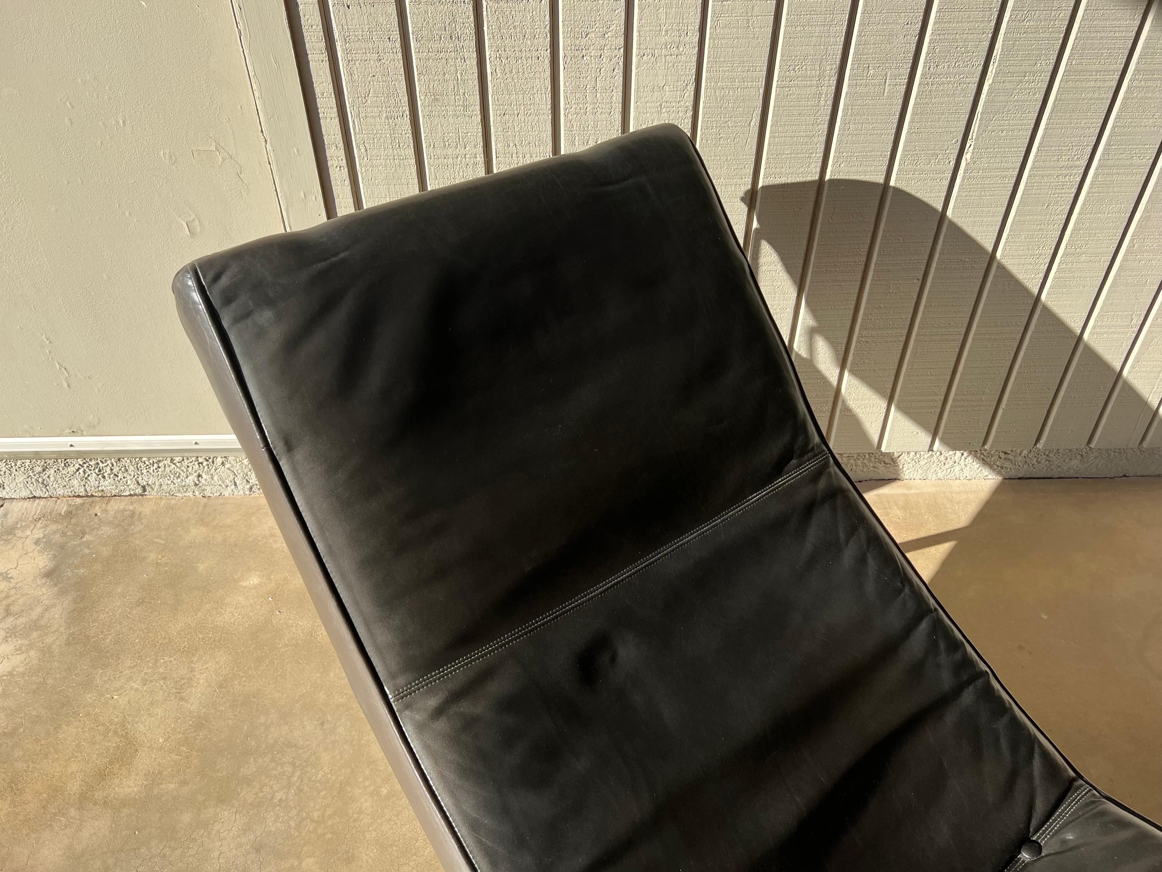 Milo Baughman Fred Chaise Loungesessel aus schwarzem Leder für Thayer Coggin im Angebot 10