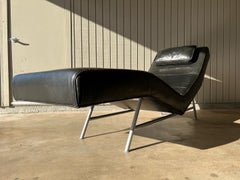 Milo Baughman Black Leather Fred Chaise Lounge Chair for Thayer Coggin