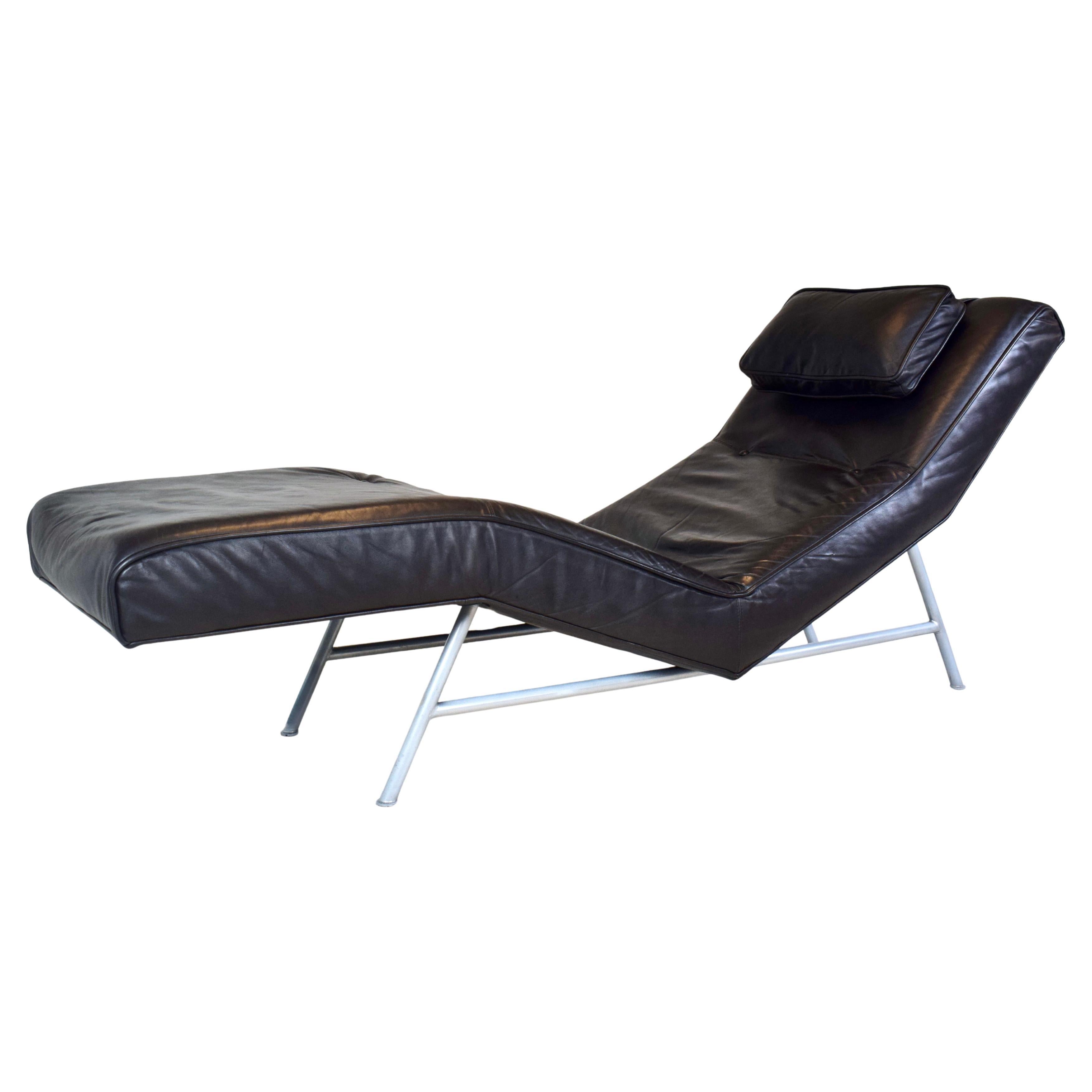Milo Baughman Black Leather Fred Chaise Lounge Chair for Thayer Coggin For Sale