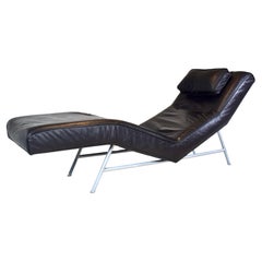 Milo Baughman Black Leather Fred Chaise Lounge Chair for Thayer Coggin