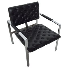 1970s Milo Baughman Black Tufted Lounge Chair Thayer Coggin