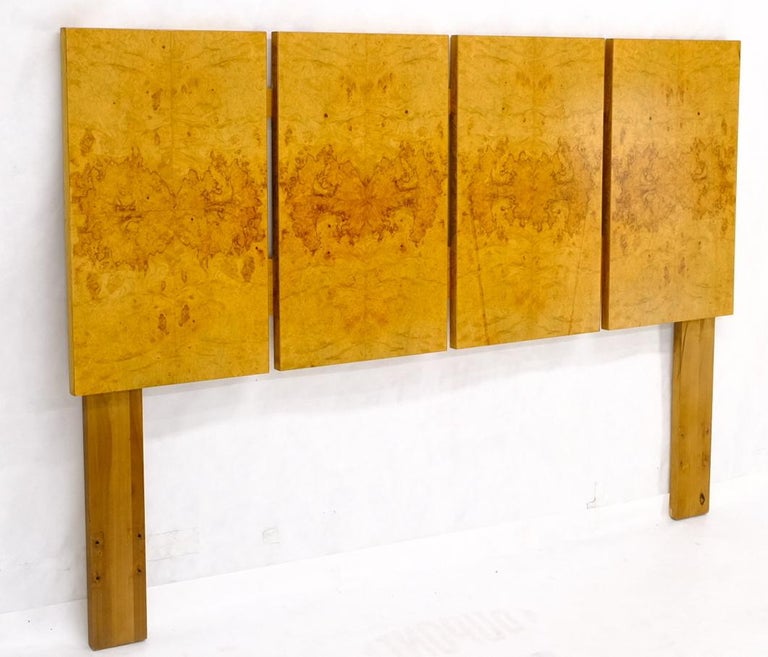 Mid-Century Modern Style of Milo Baughman Book Matched Burl Wood Queen or Full Size Headboard Bed For Sale