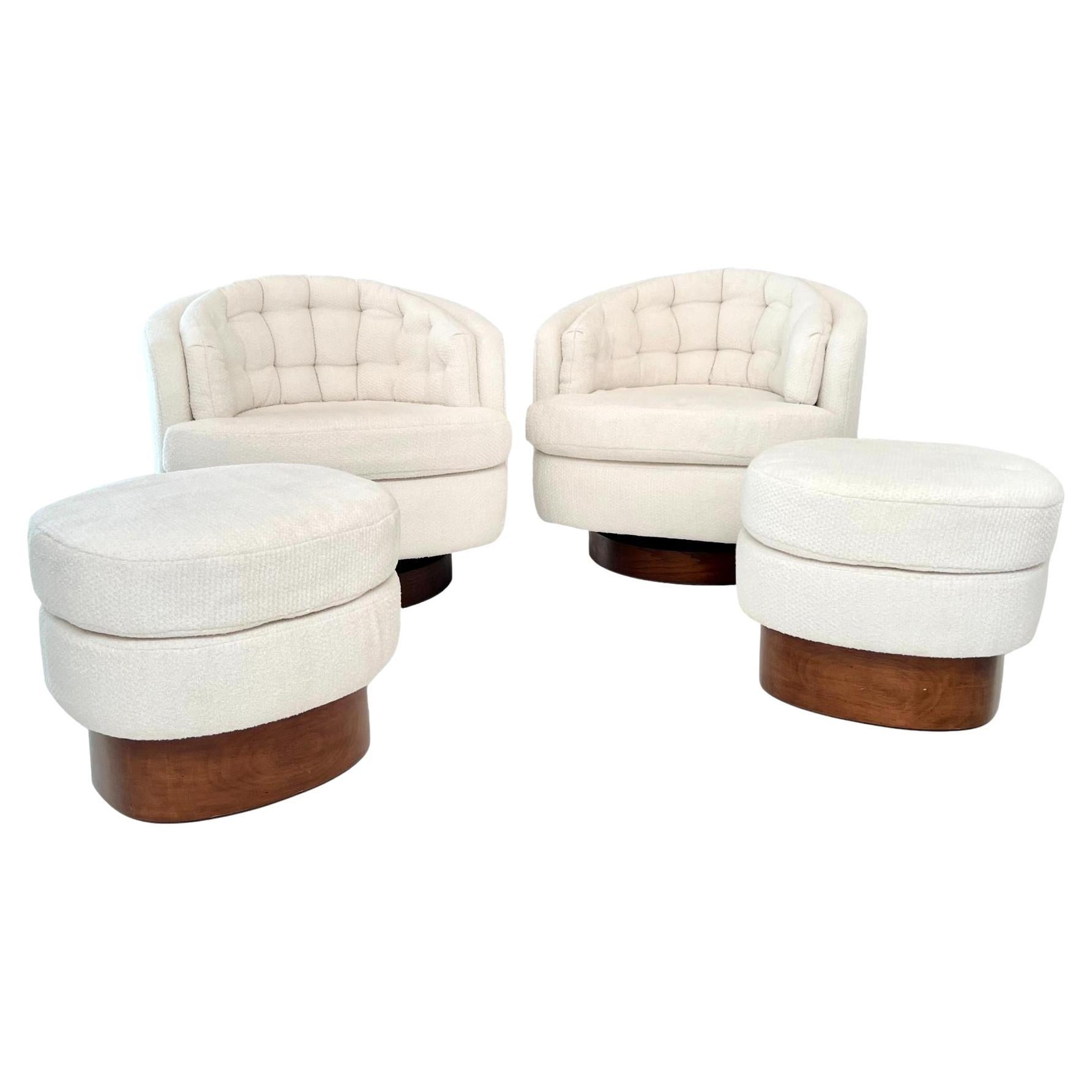 Milo Baughman Boucle Swivel Chairs with Matching Ottomans, 1960s USA