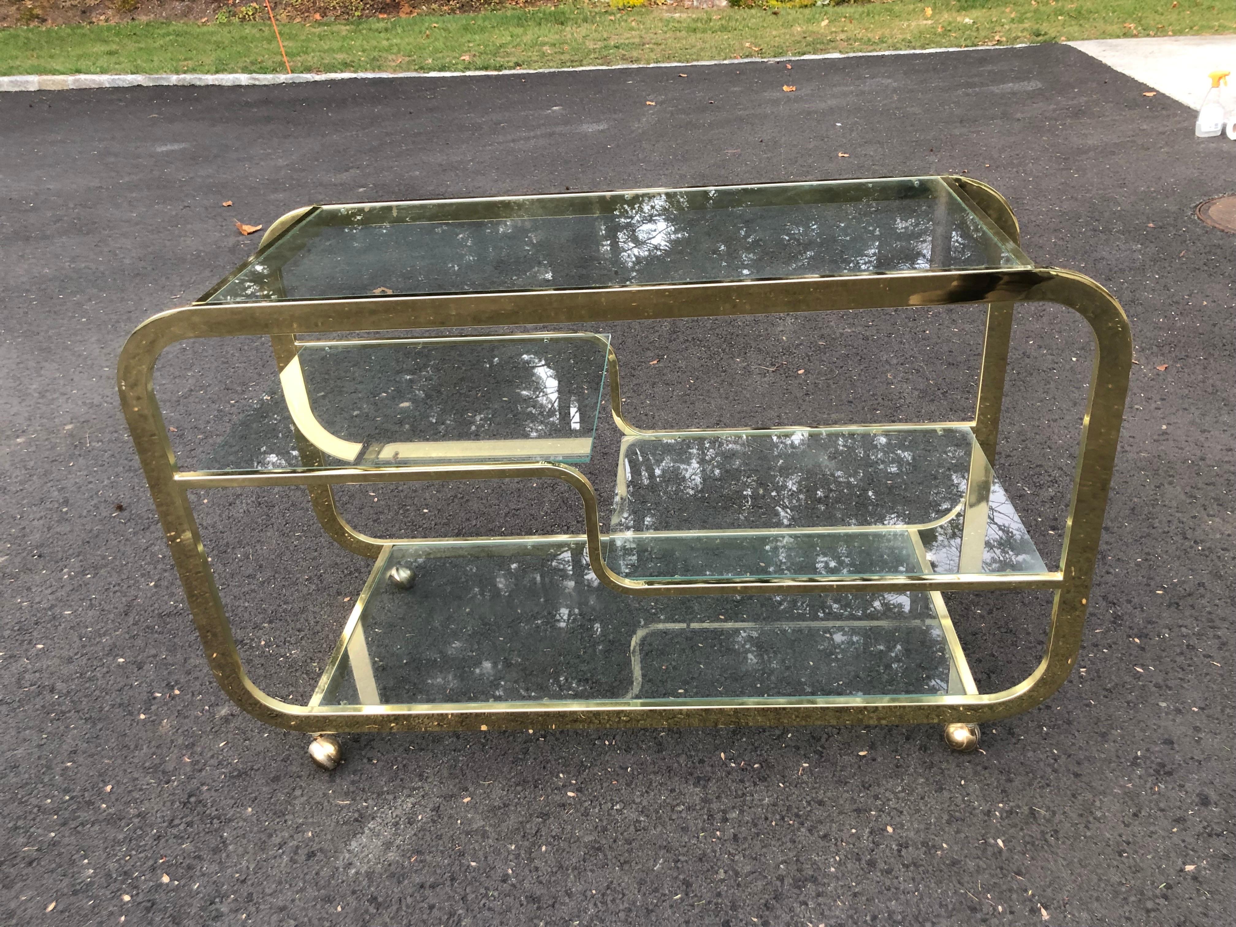 Design Institute America (DIA) Brass and Glass Bar Cart In Good Condition In Redding, CT
