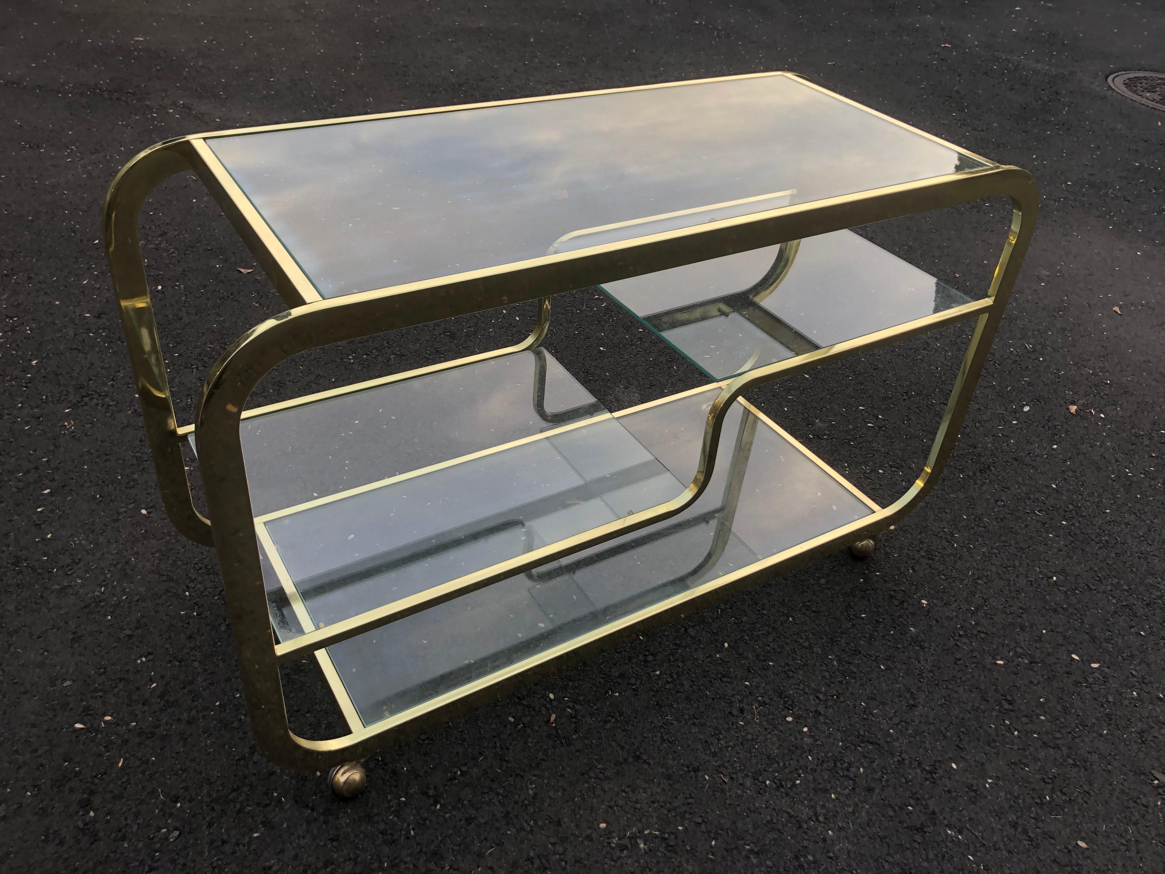Late 17th Century Design Institute America (DIA) Brass and Glass Bar Cart