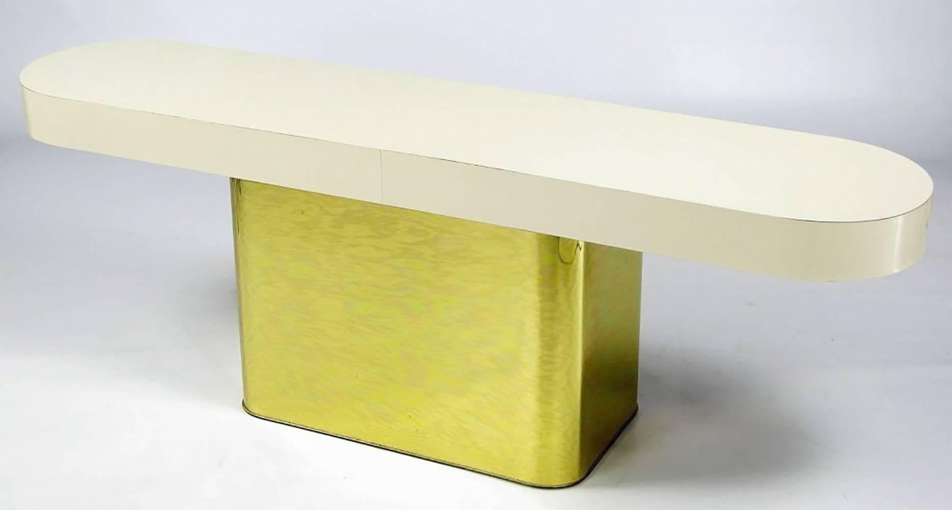 American Milo Baughman Brass and Micarta Console Table with Matching Benches