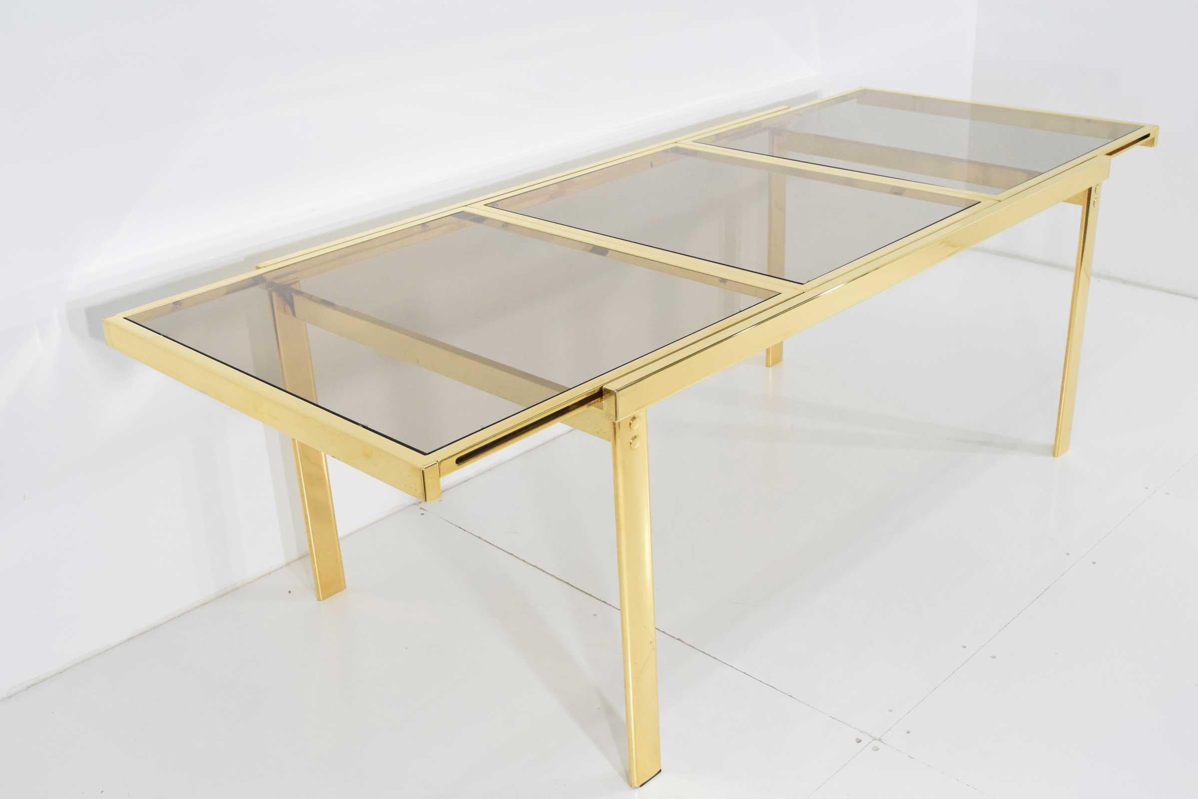 Mid-Century Modern Milo Baughman Brass Finish Extension Dining Table