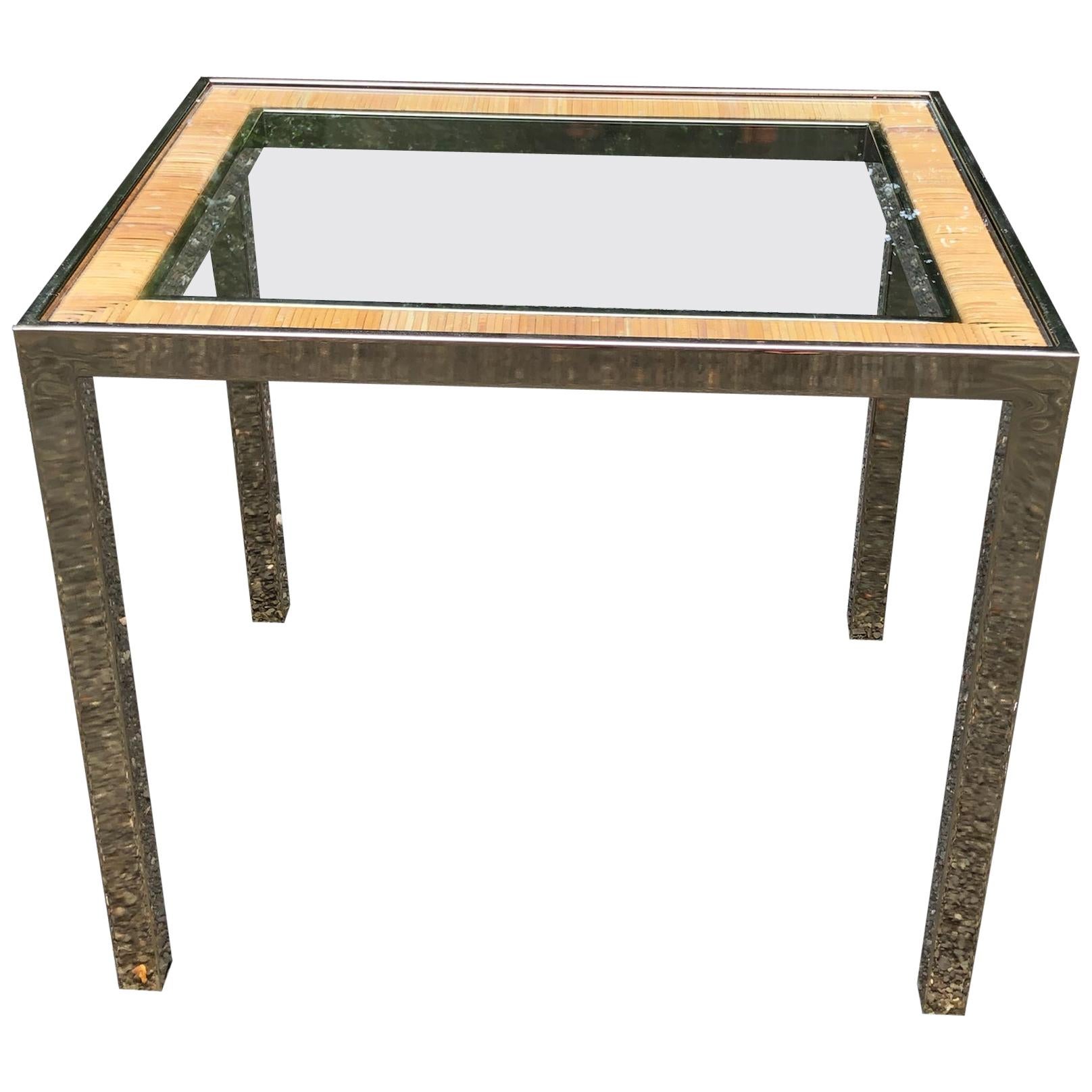 Brass-Plated and Rattan Side Table by Allmark For Sale