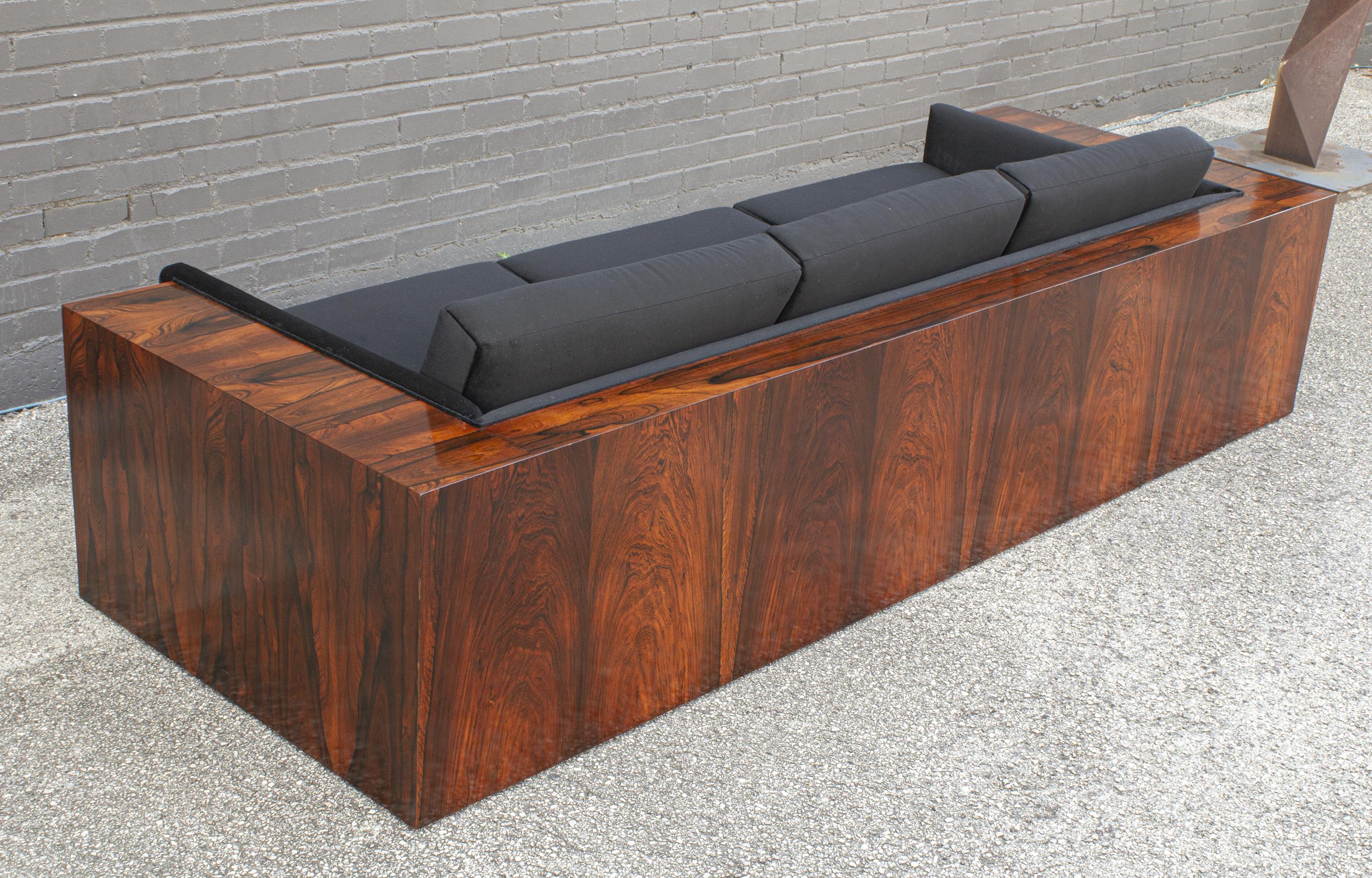 Milo Baughman Brazilian Rosewood Case Sofa in Black Velvet 1970s Thayer Coggin 4