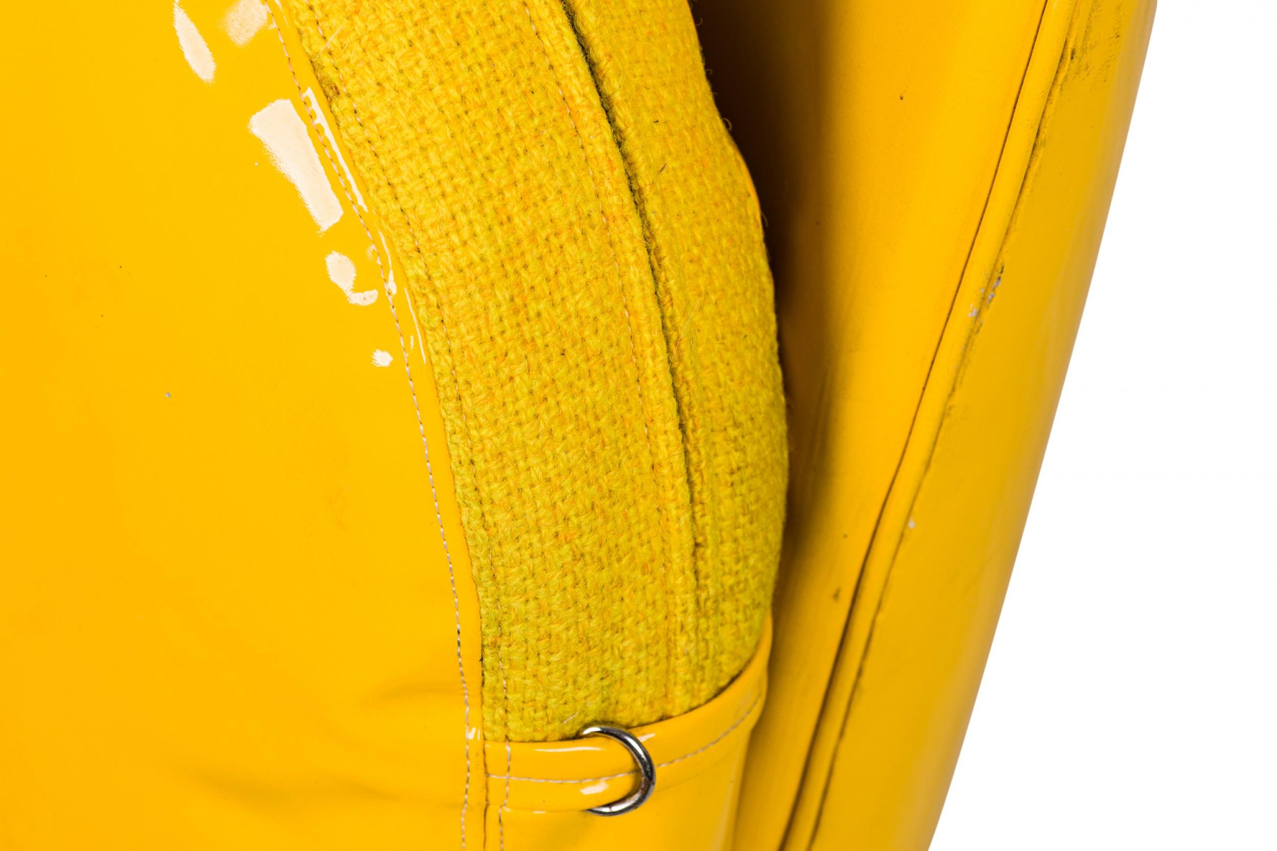 Milo Baughman Bright Yellow Patent Leather Swivel / Tilt Slipper Chair For Sale 5
