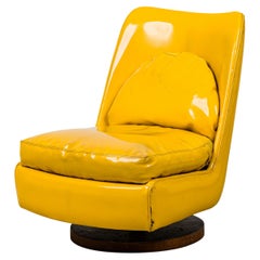 Vintage Milo Baughman Bright Yellow Patent Leather Swivel / Tilt Slipper Chair